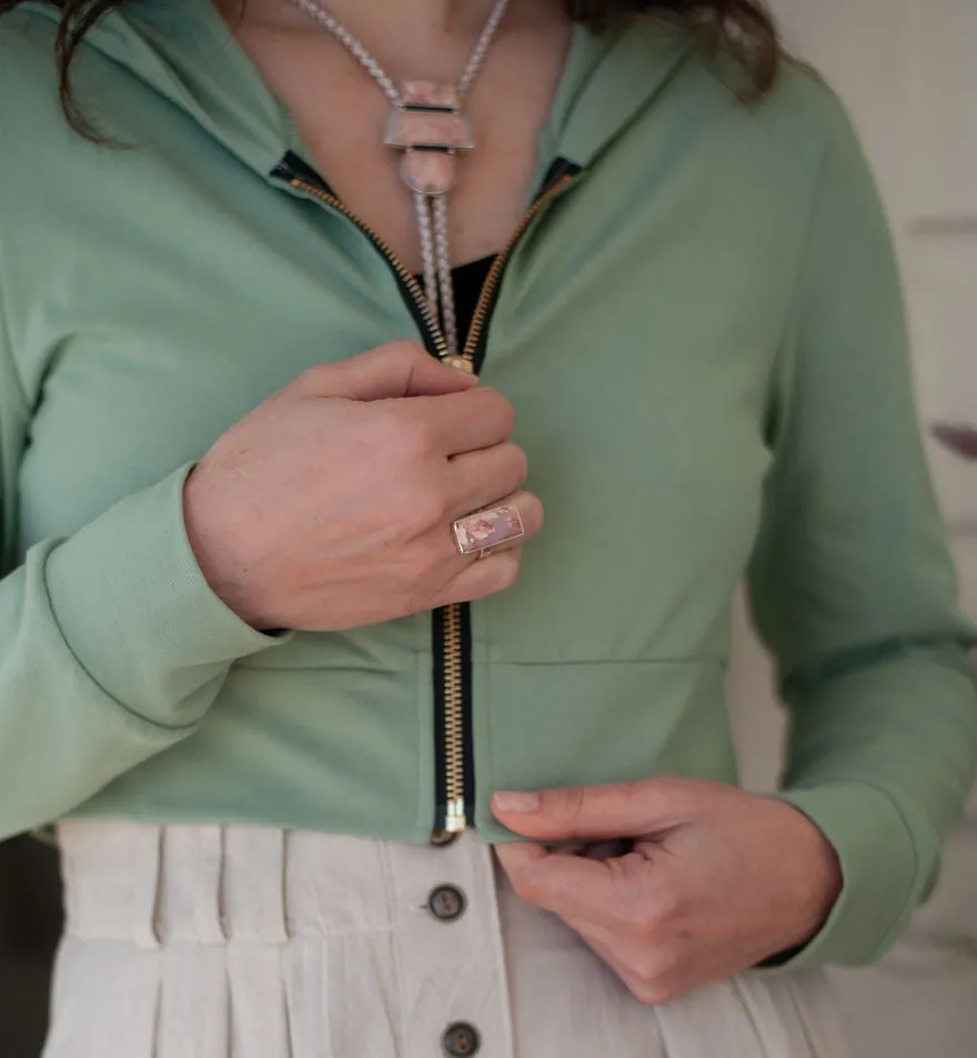 Cropped Hoodie In Mint Green UV Protective Coating