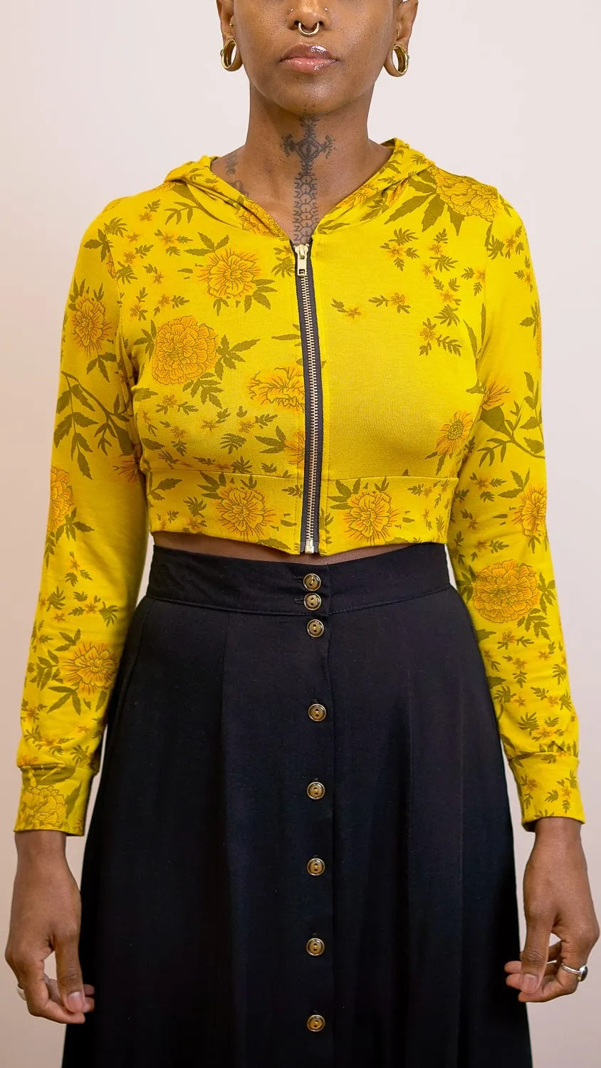 Cropped Hoodie In Sunshine Marigold V neck