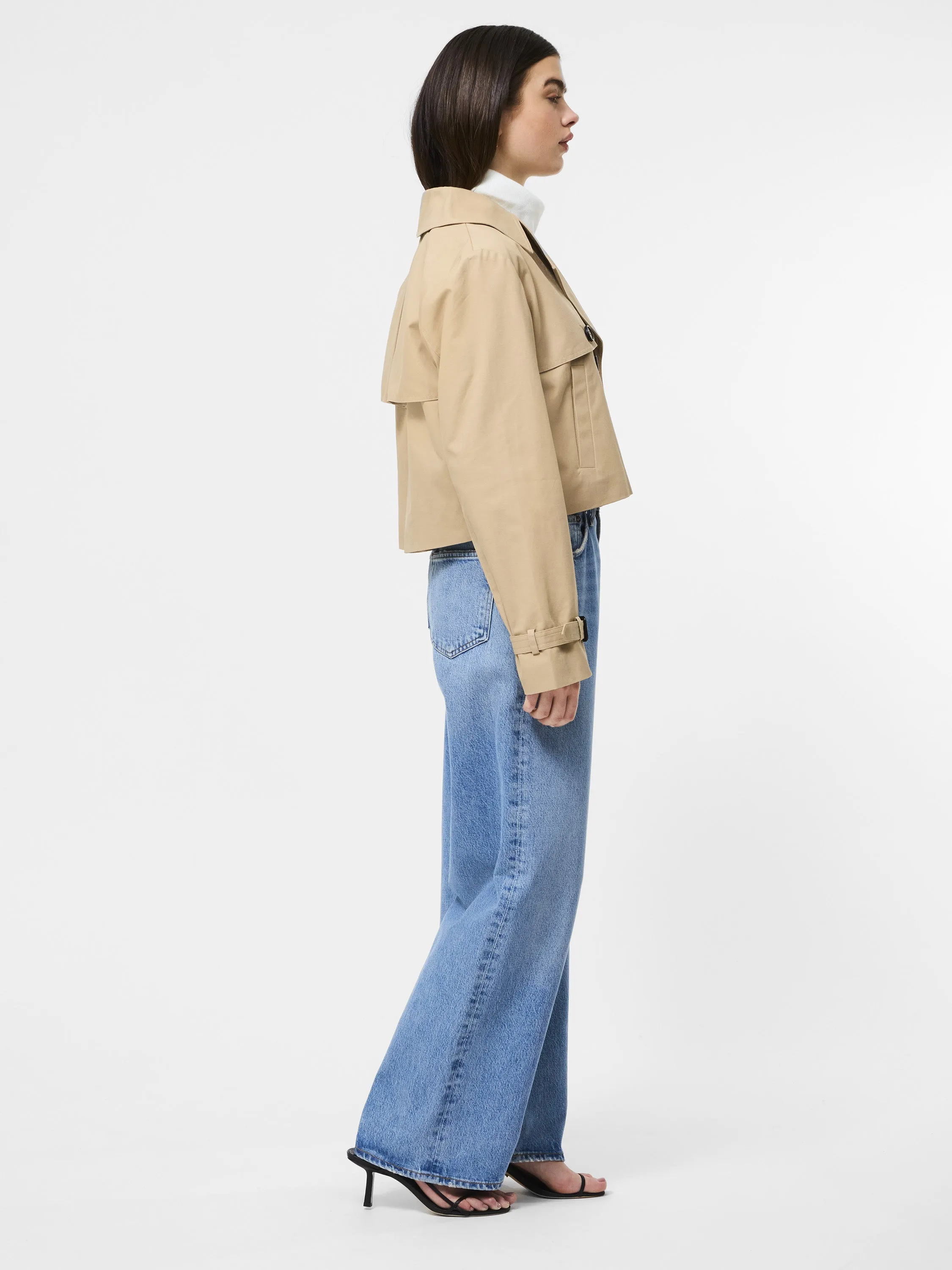 Runway Inspired Eco Friendly Padding Cropped Twill Trench