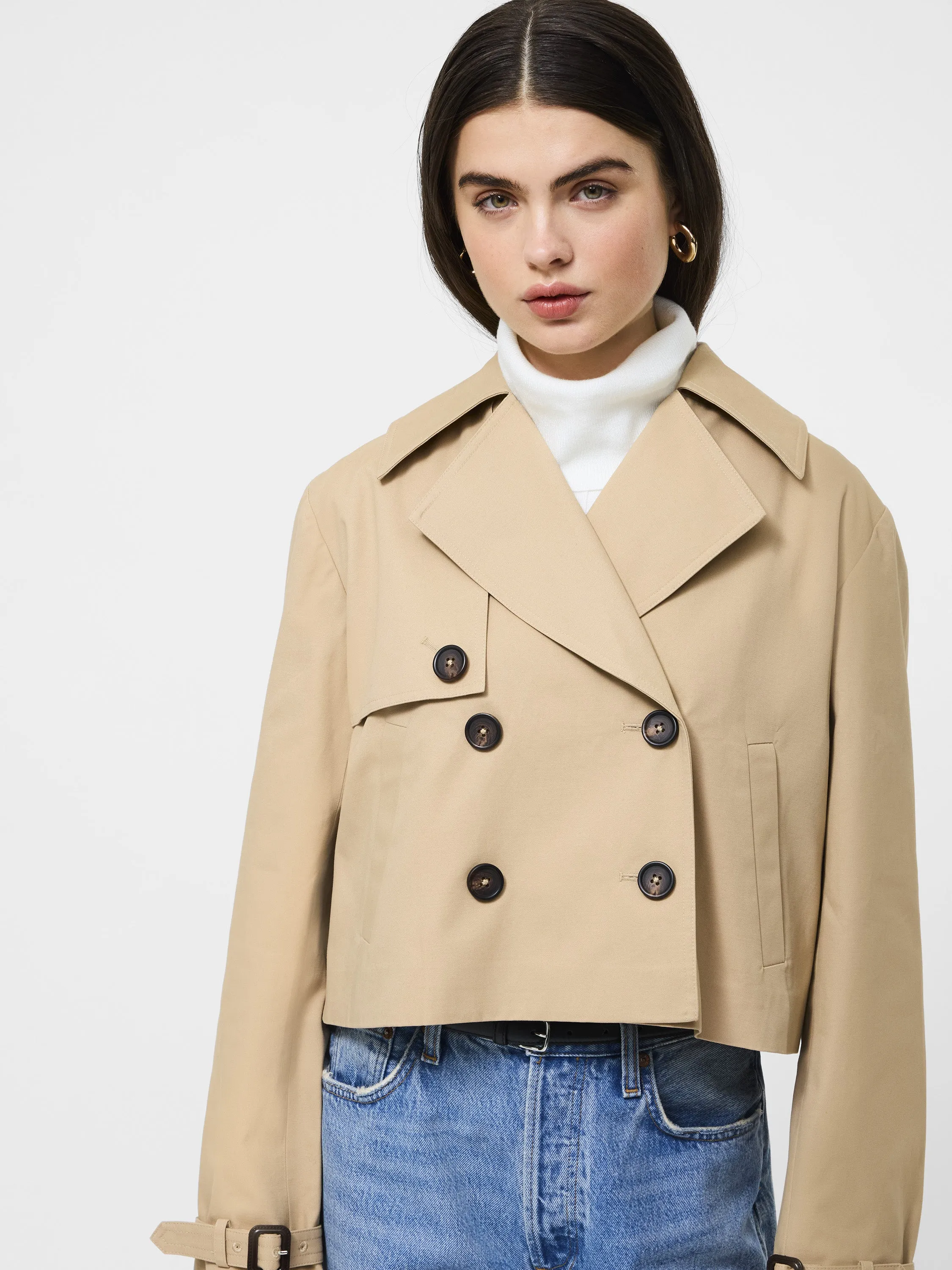 Reinforced Seams Cropped Twill Trench