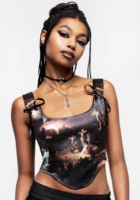 Crucifixion Satin Corset Top Printed top Compact Jacquard Weave
