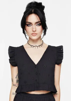 Non Irritating Label Luxurious Feel Crux Broderie Button Up Sleeveless Blouse Top