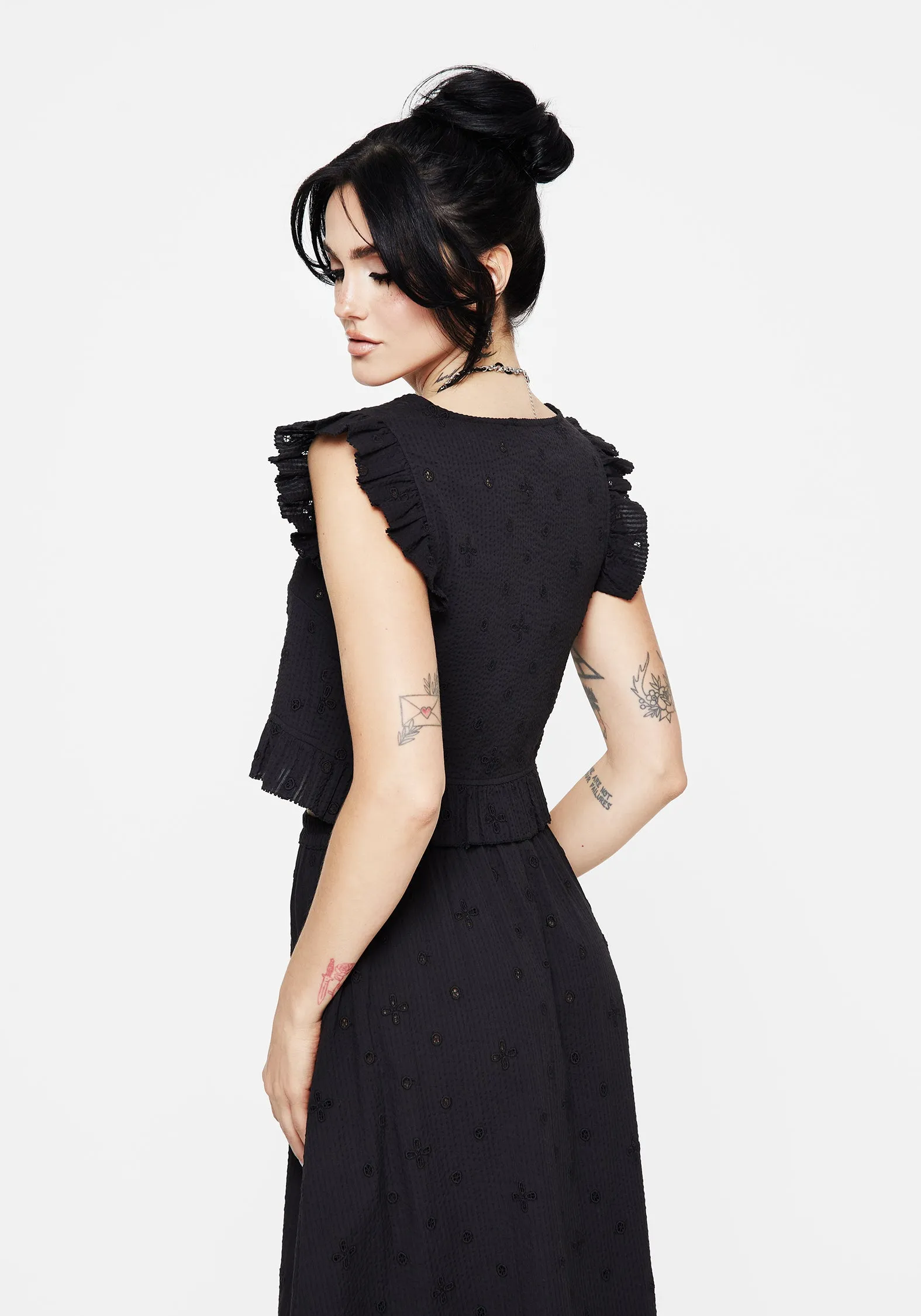 Crux Broderie Button Up Sleeveless Blouse Top Oversized Fit