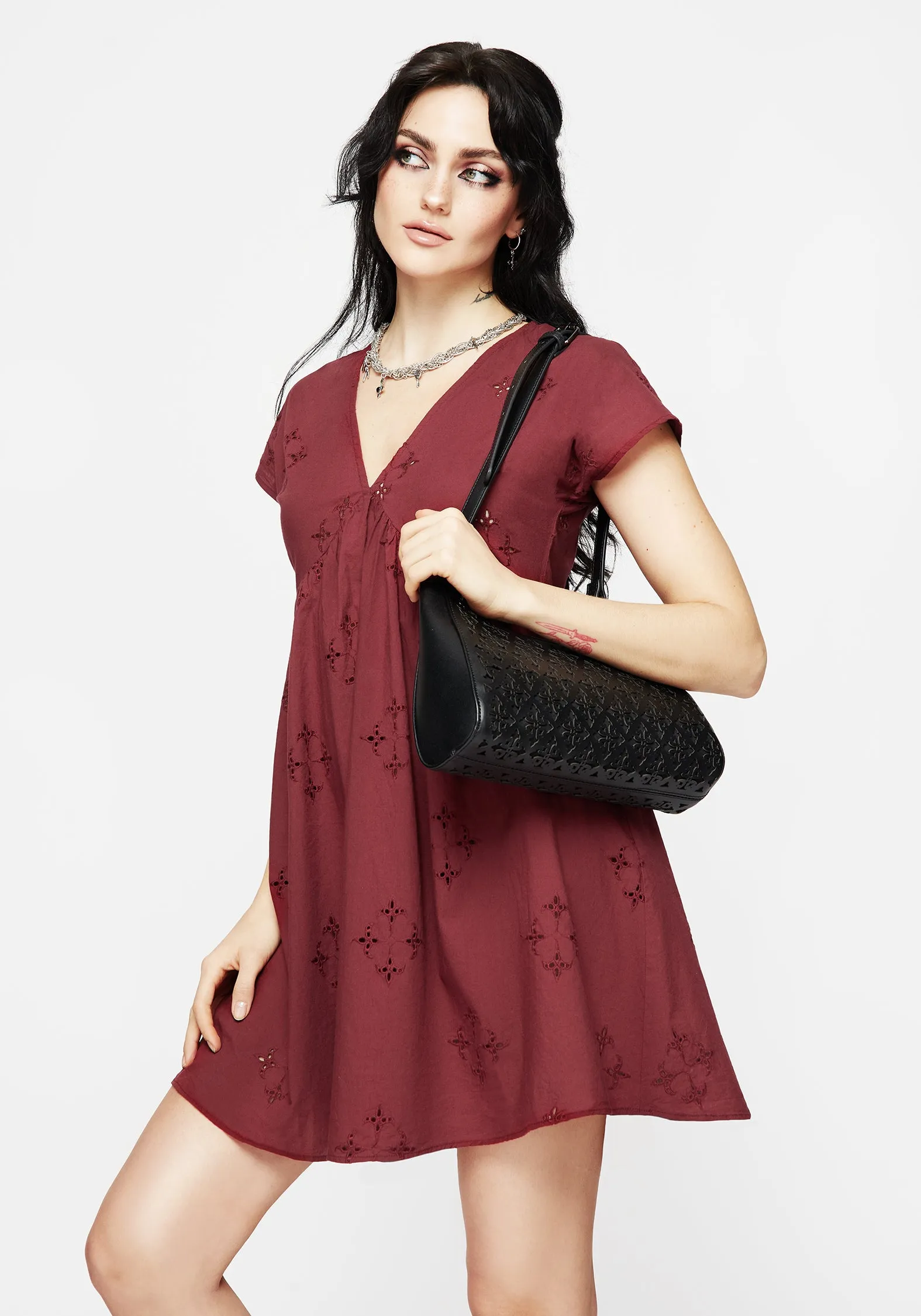 Crux Broderie Cotton Smock Mini Dress - Red Comfort and Elegance Minimalist fit-and-flare
