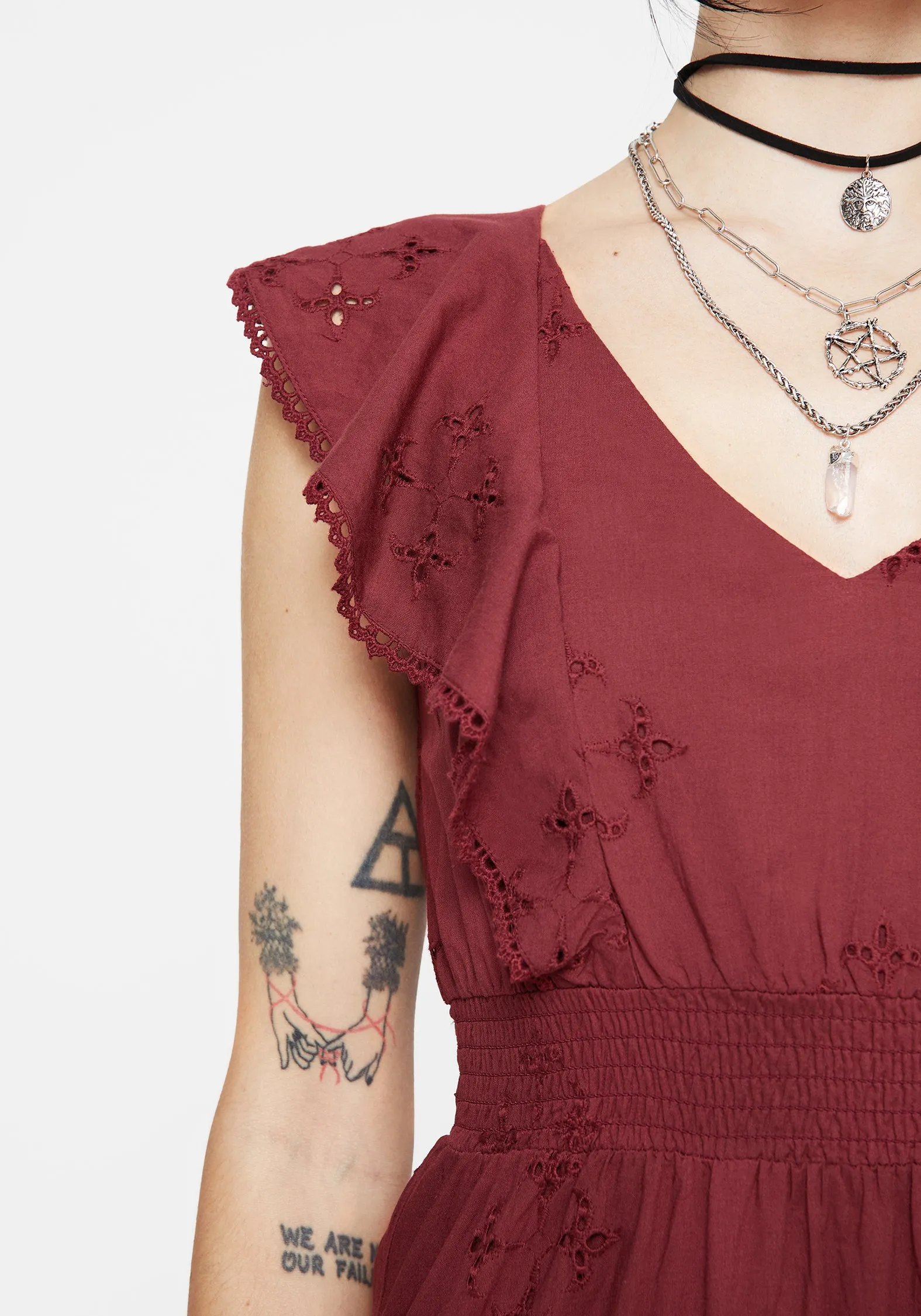 Crux Broderie Cotton V-Neck Frill Maxi Dress Party Perfect Refined Finish