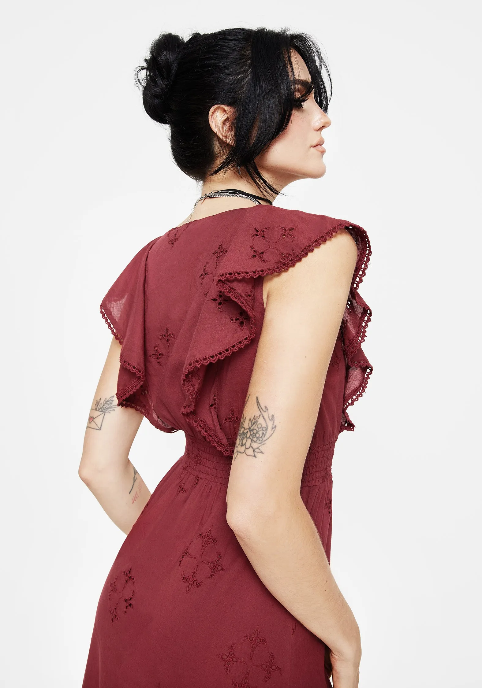 Work Favorite Crux Broderie Cotton V-Neck Frill Maxi Dress