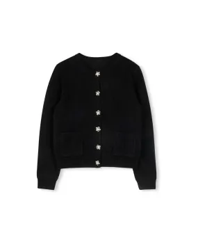Minimalist Look Classic Crew Neck Crystal Button Cardigan