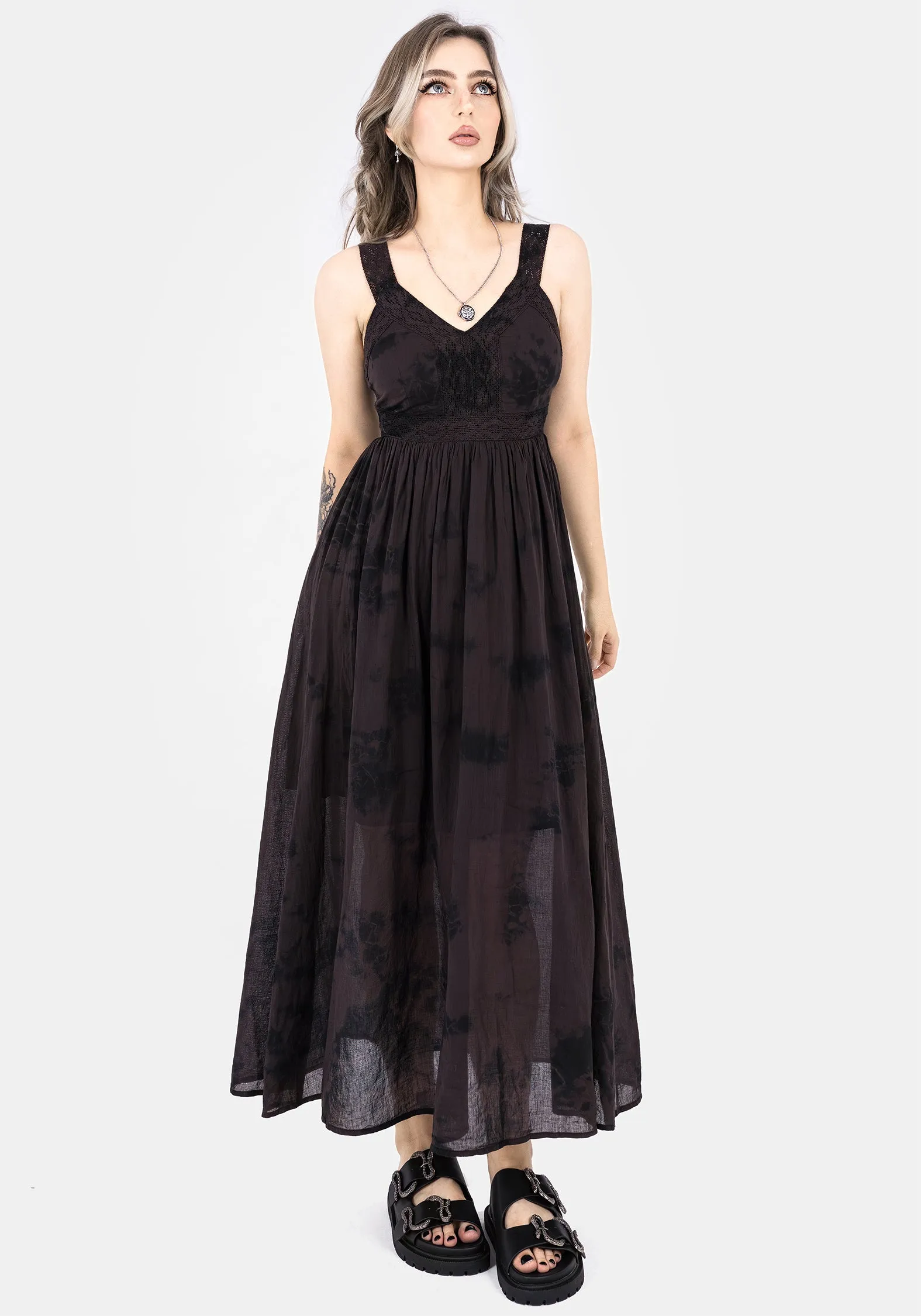 Luxe Fit Flattering Look Wear Burnout Tie Die Cotton Midaxi Dress