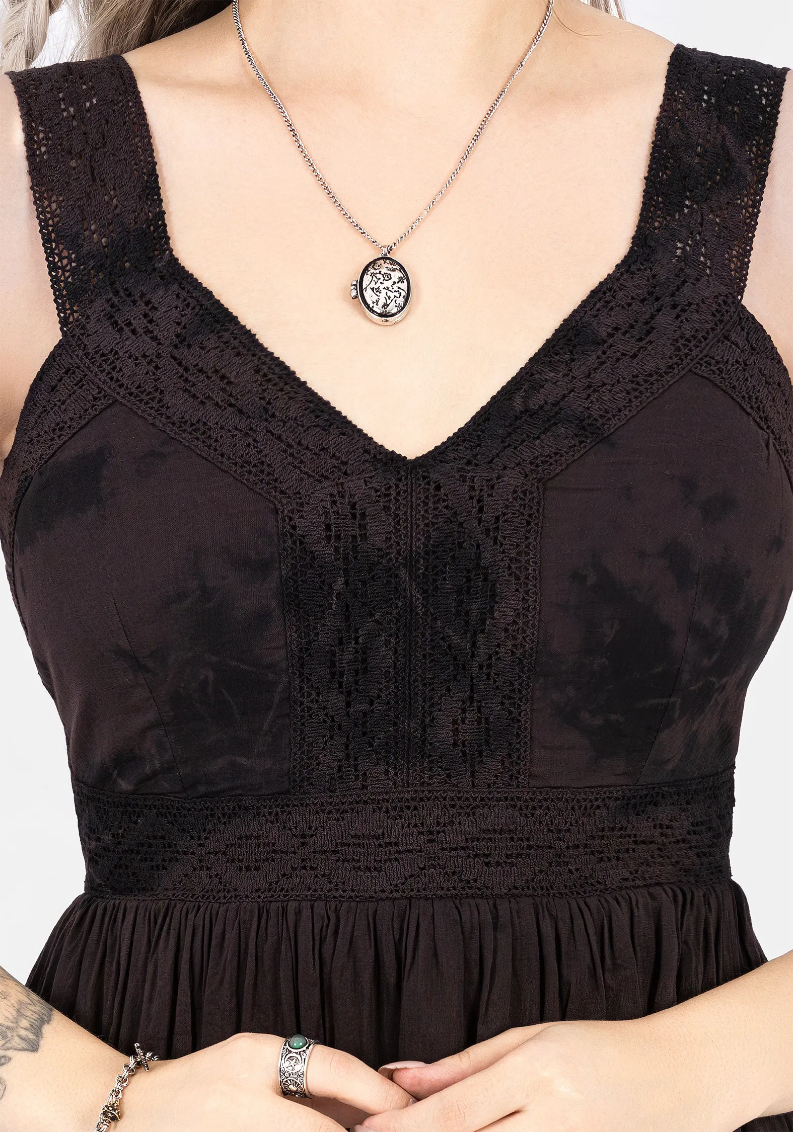 Burnout Tie Die Cotton Midaxi Dress Ruched-Detail Smooth Layering