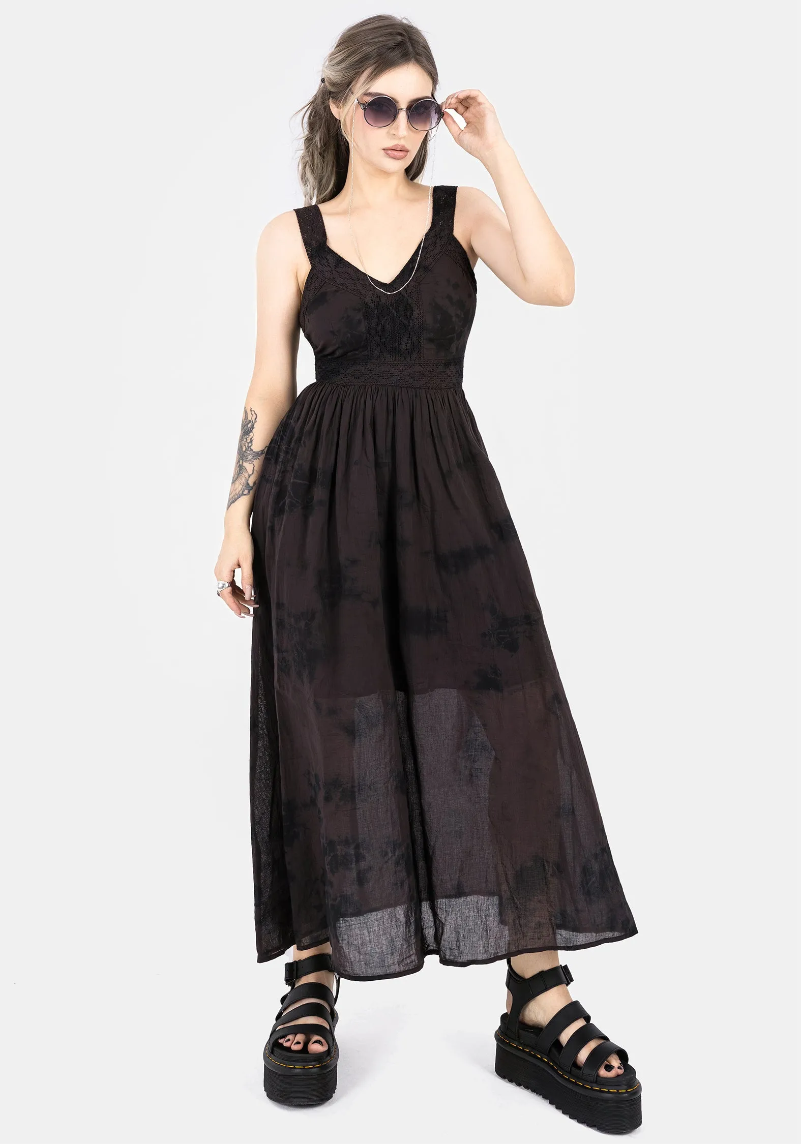 Fashion Layer DeepPocketStyle Burnout Tie Die Cotton Midaxi Dress