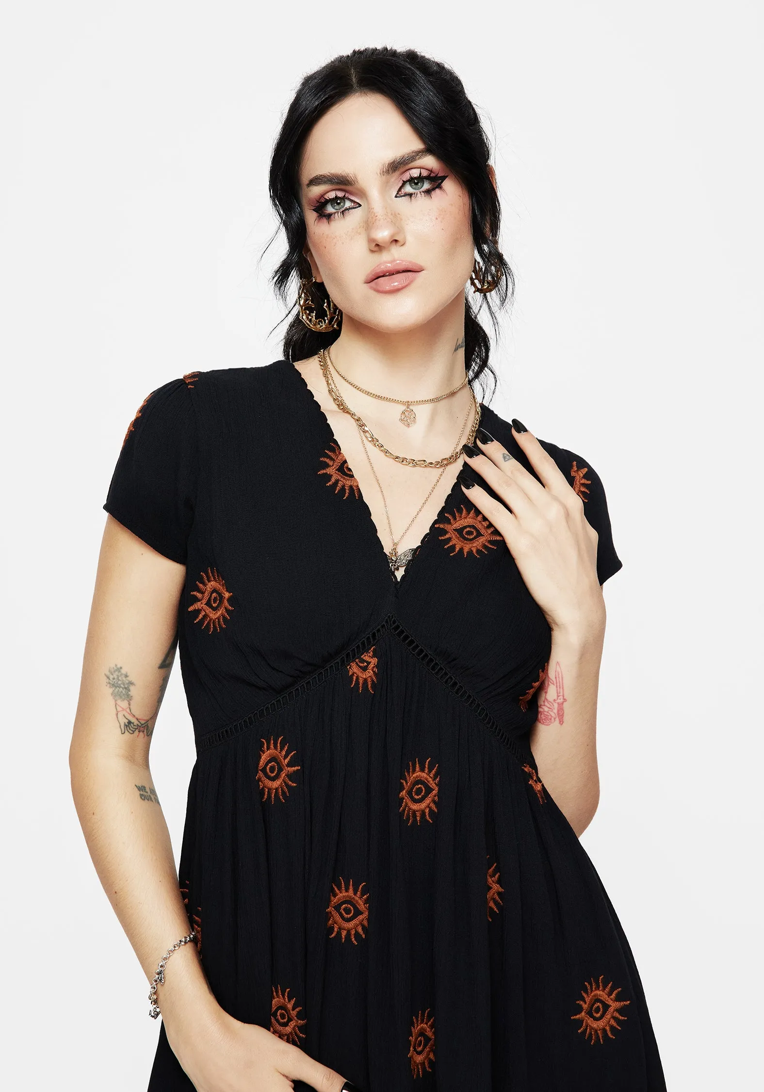 Mood Layer Solstice Embroidered Smock Mini Dress