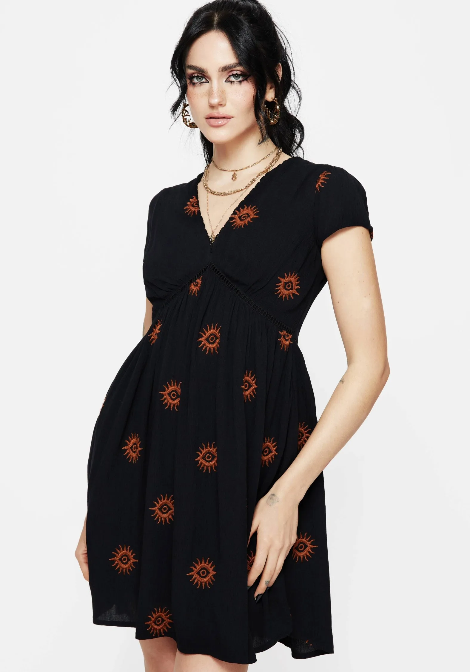 Solstice Embroidered Smock Mini Dress Refined Feel