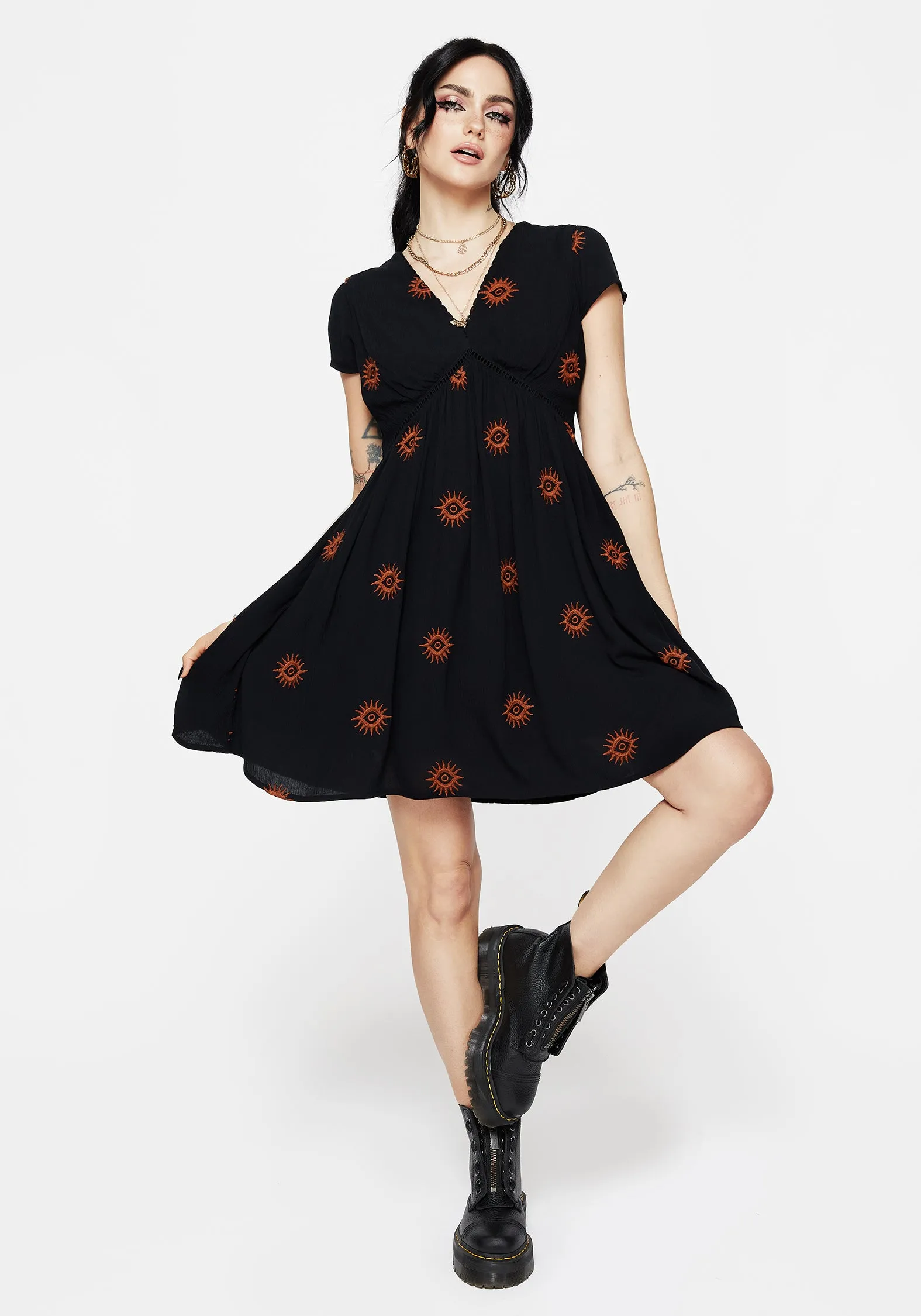 Solstice Embroidered Smock Mini Dress Soft Finish