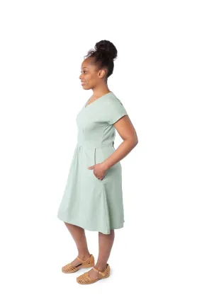 Elegant Tailoring Dolman Dress in Sage Linen