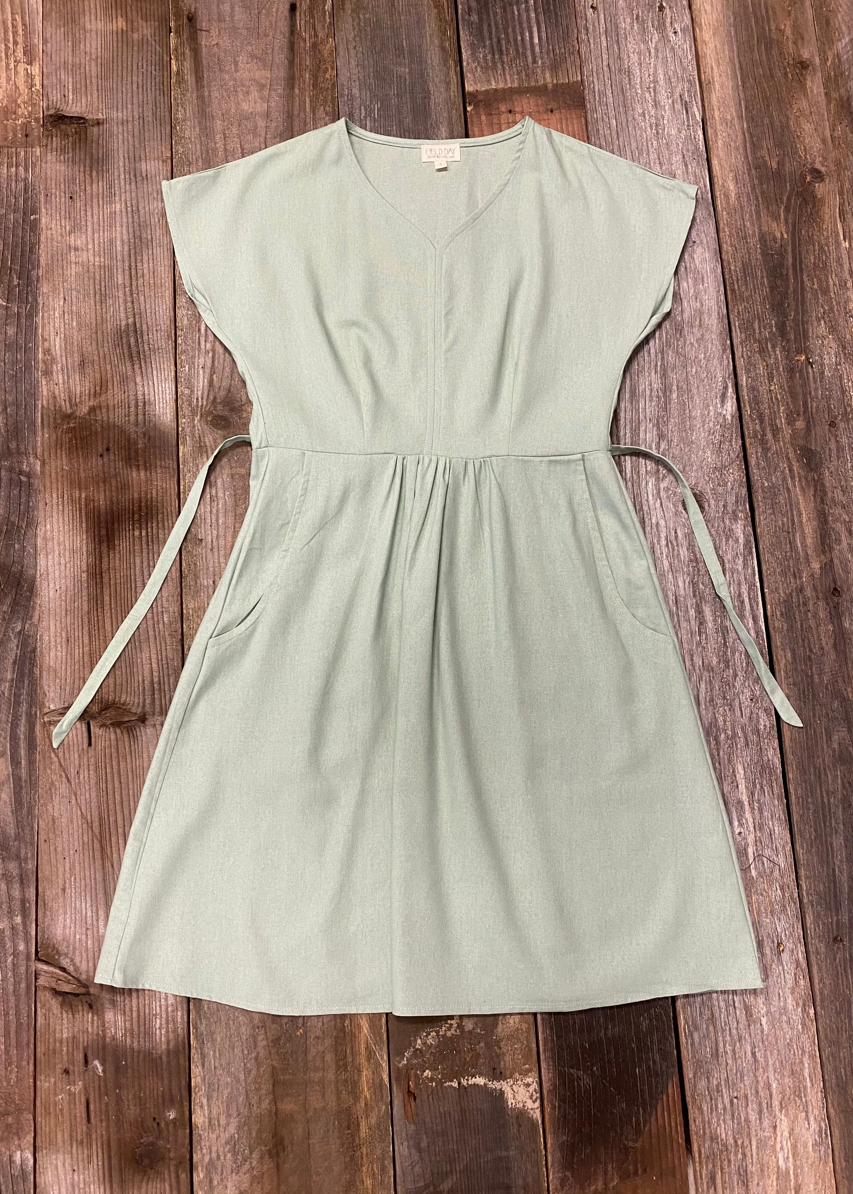 Dolman Dress in Sage Linen Feminine midi gown Zip-Closure