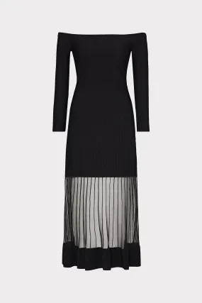 Off The Shoulder Sheer Knit Midi Dress Oversized-Fit A Line Cut
