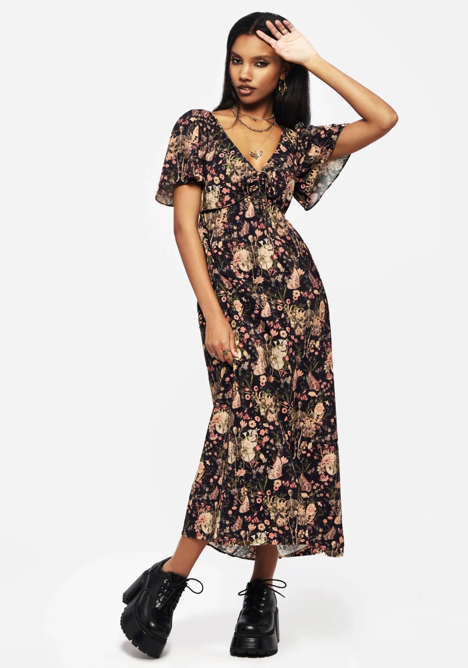 Pixie Floral Print Tie Front Maxi Dress Comfortable and breathable Side Tie