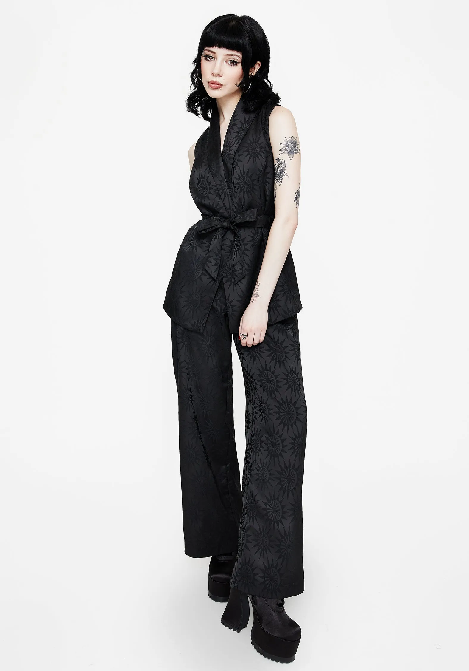 Layered Look Soft Styling Semine Celestial Printed Wide Leg Trousers