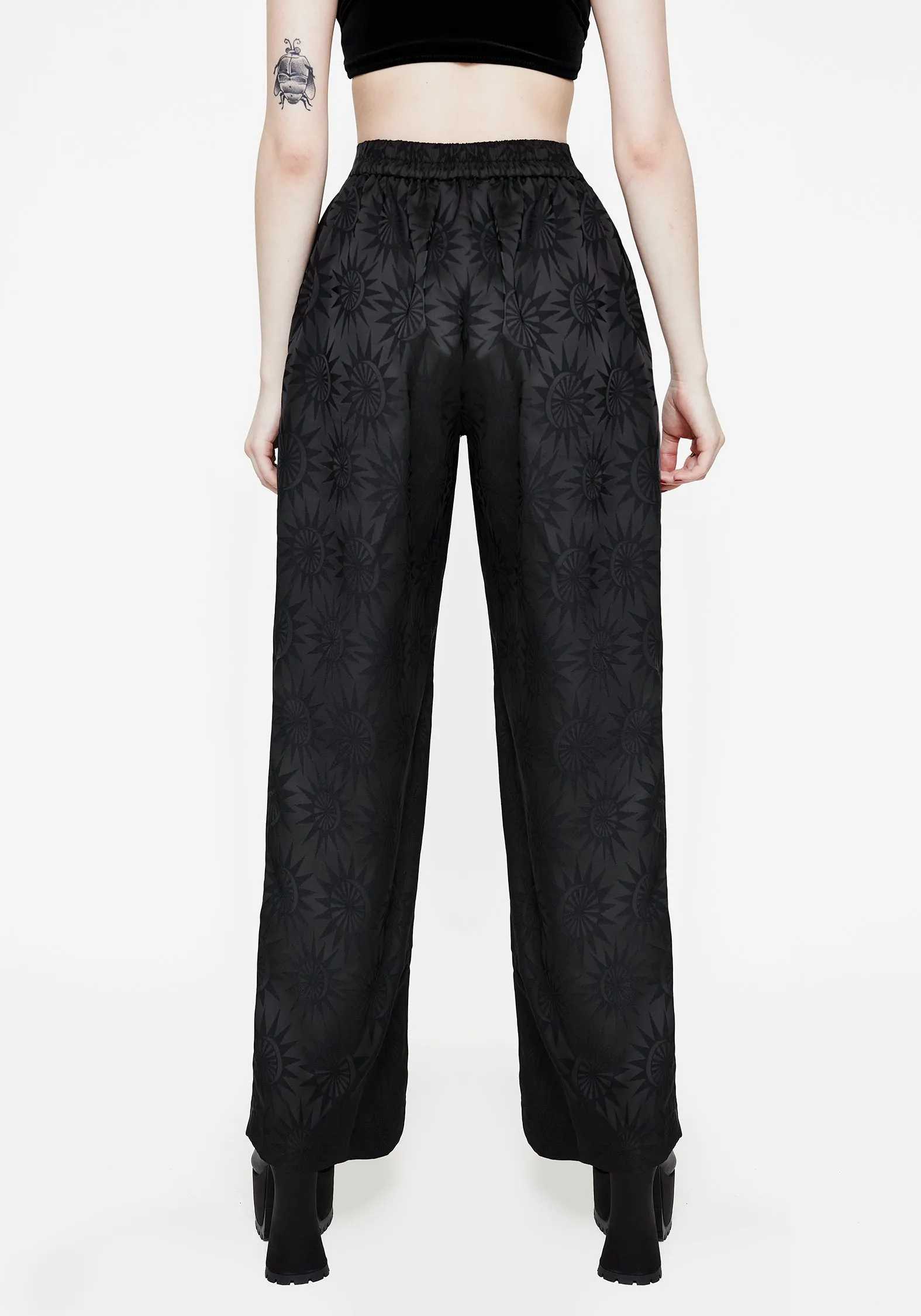 Silk Touch smooth zipper Semine Celestial Printed Wide Leg Trousers