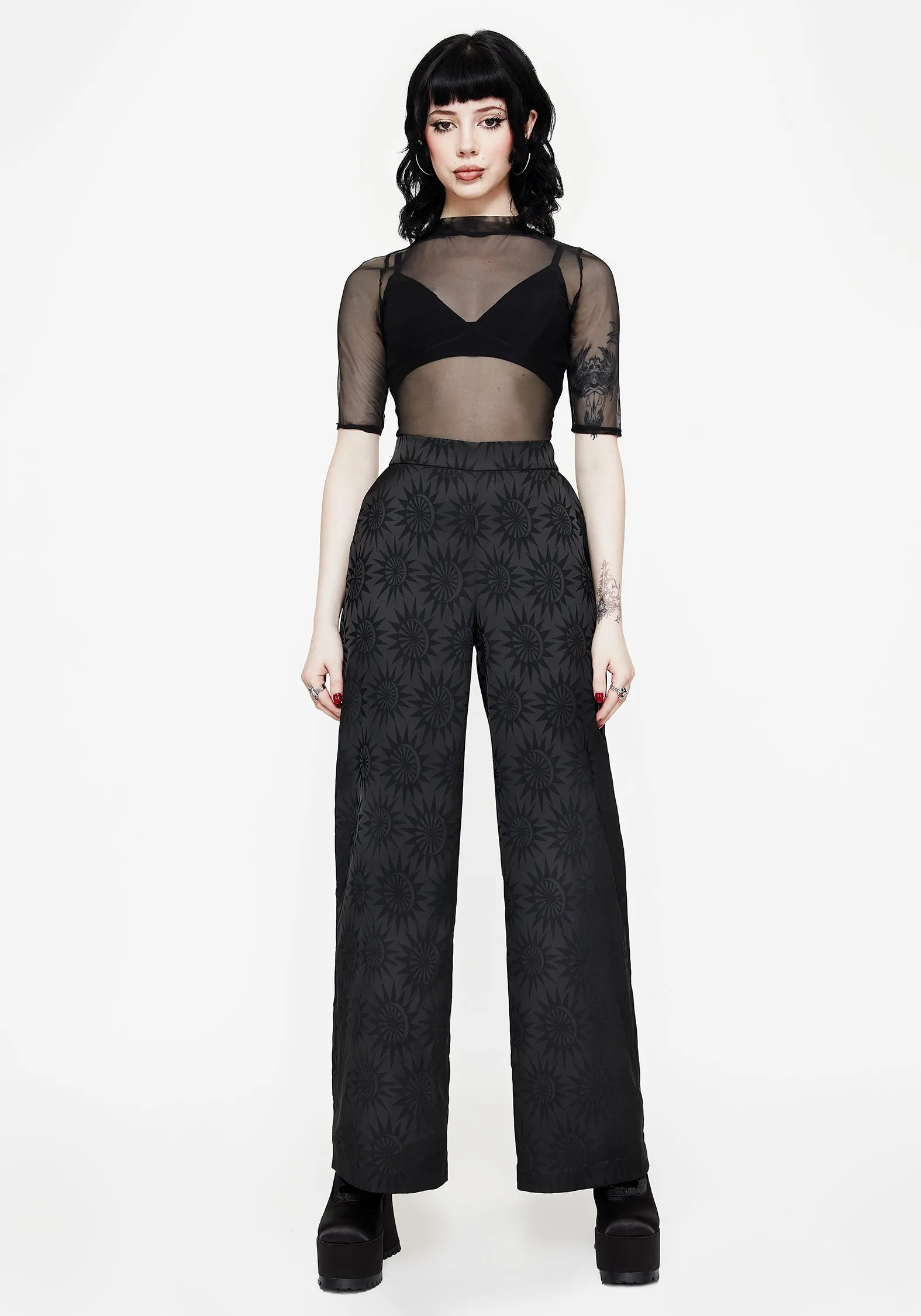 On-The-Go Outfit Semine Celestial Printed Wide Leg Trousers