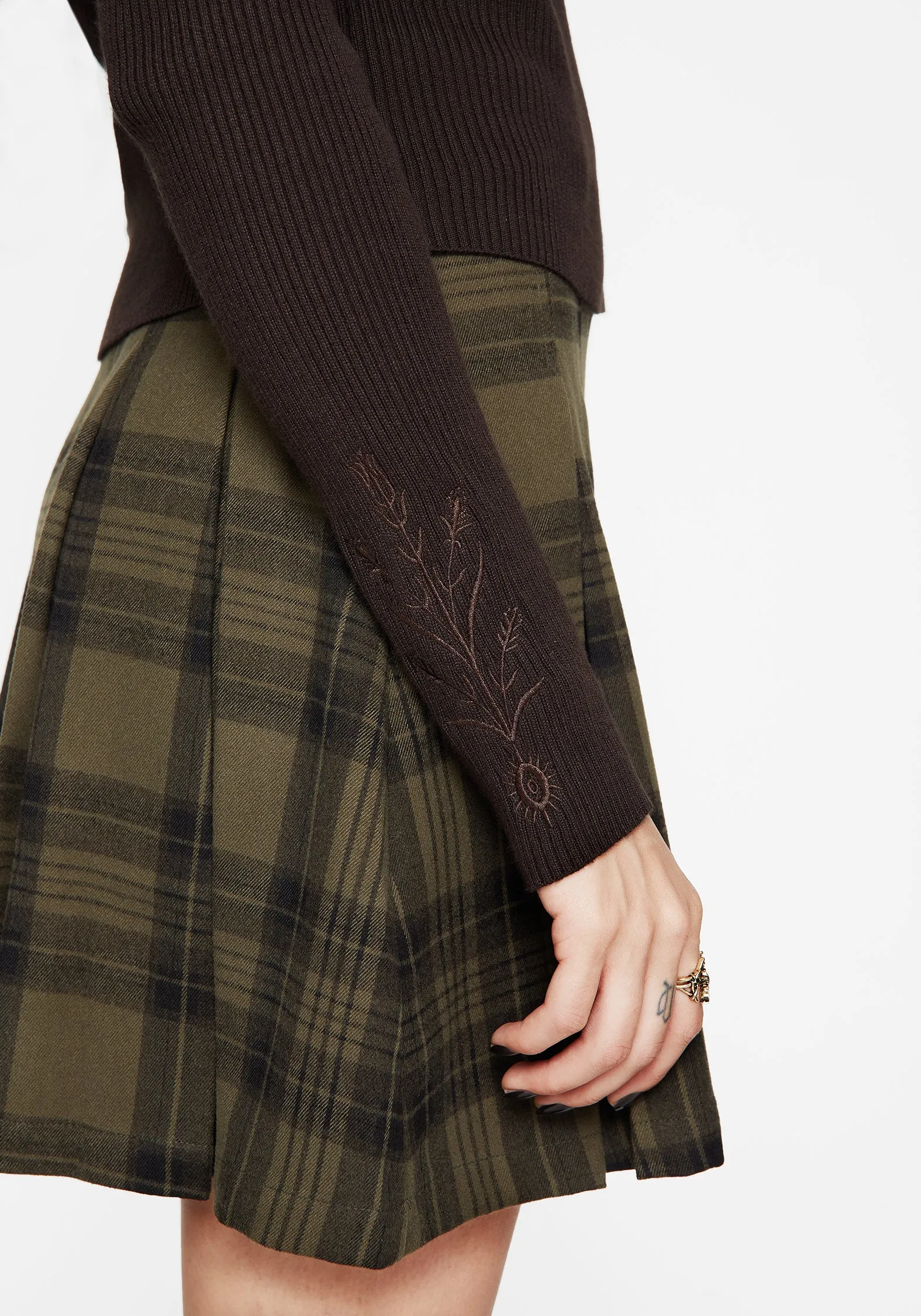 Layered Stitch Detail AntiPilling Technology Cybele Embroidered Button Up Ribbed Knit Cardigan