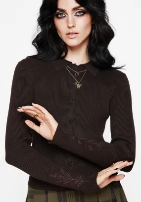 Breathable3DKnit Cybele Embroidered Button Up Ribbed Knit Cardigan