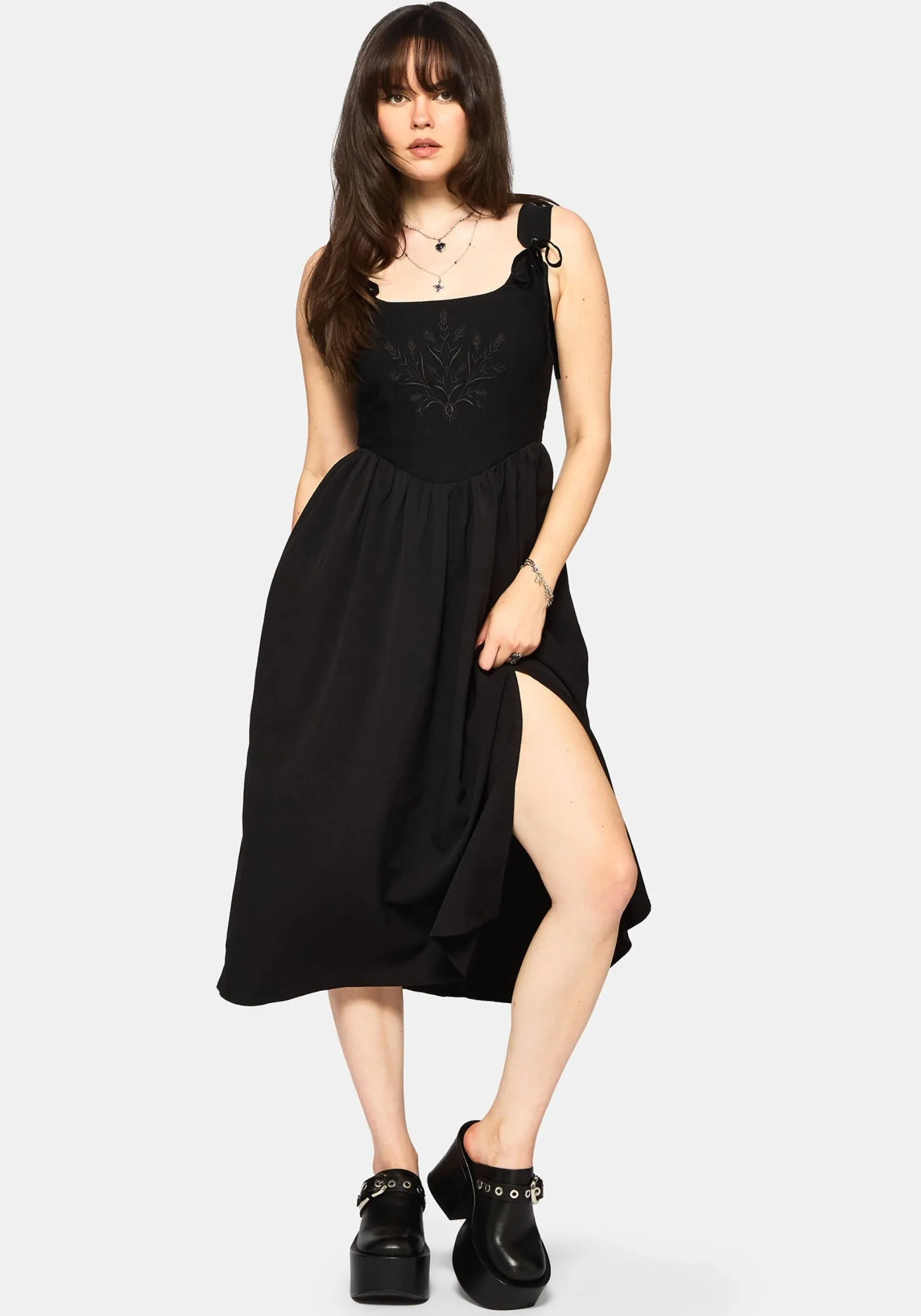 Cybele Embroidered Front Corset Bodice Midi Dress Smart Comfort Soft Colorway