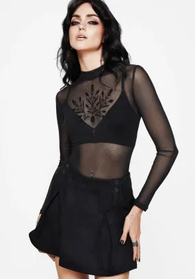 BoxySilhouette Cybele Floral Flocked Mesh Bodysuit
