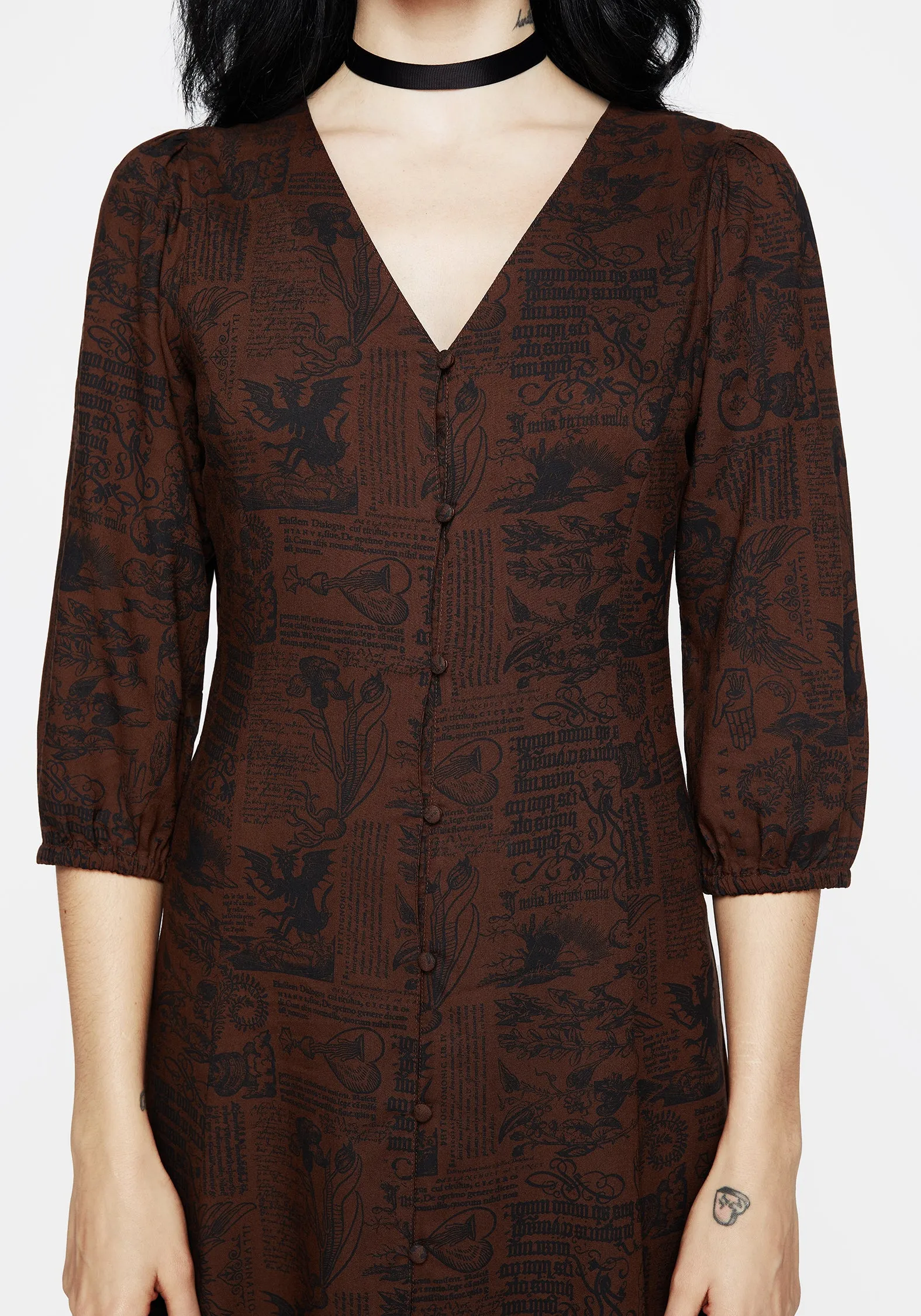 Daemonologie Woodcut Print Button Up Midaxi Dress Quick Glam London Cool