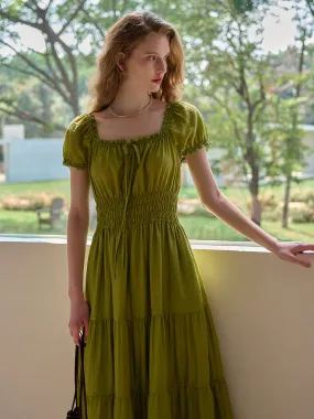 Dakota Round Neck Pleated Puff Sleeves Lyocell Dress Stylish Line