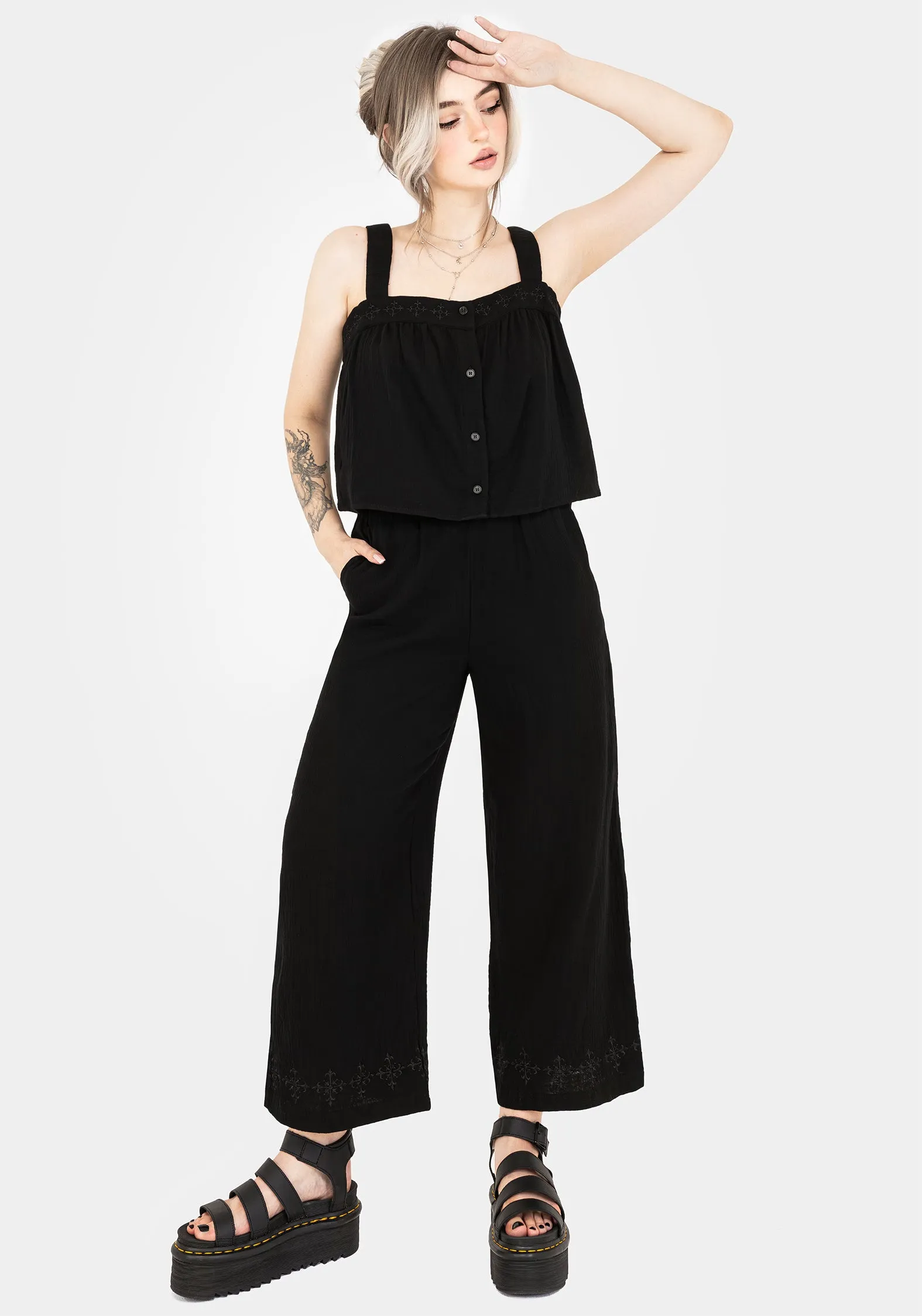 Damara Embroidered Cotton Culottes elastic waistband Photography Session