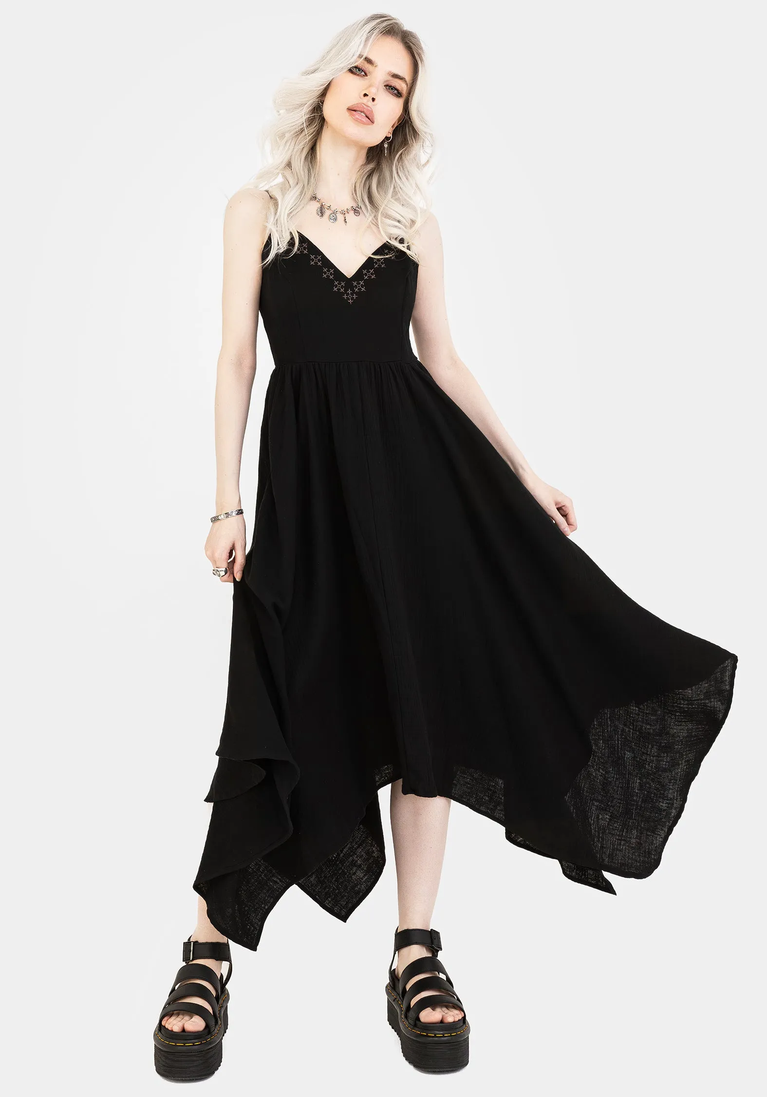 Damara Embroidered Cotton Hanky Hem Midaxi Dress Stylish Pick