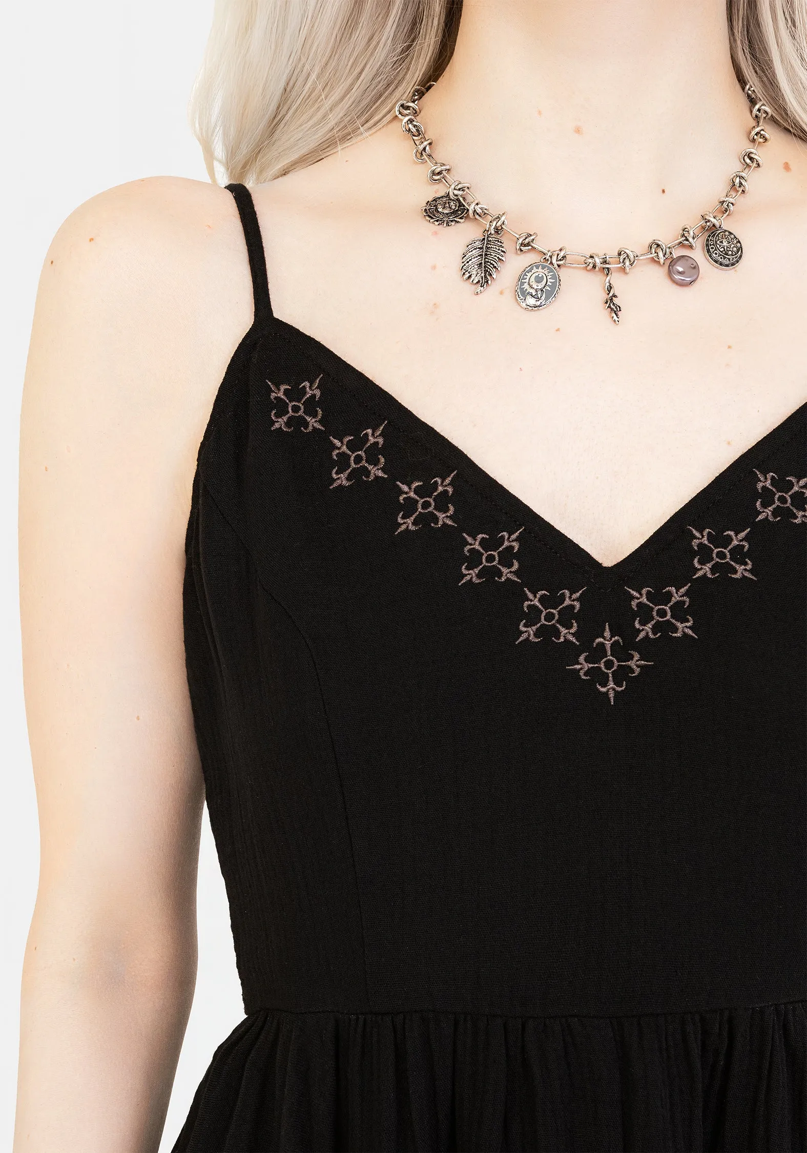 Damara Embroidered Cotton Hanky Hem Midaxi Dress luxe feel