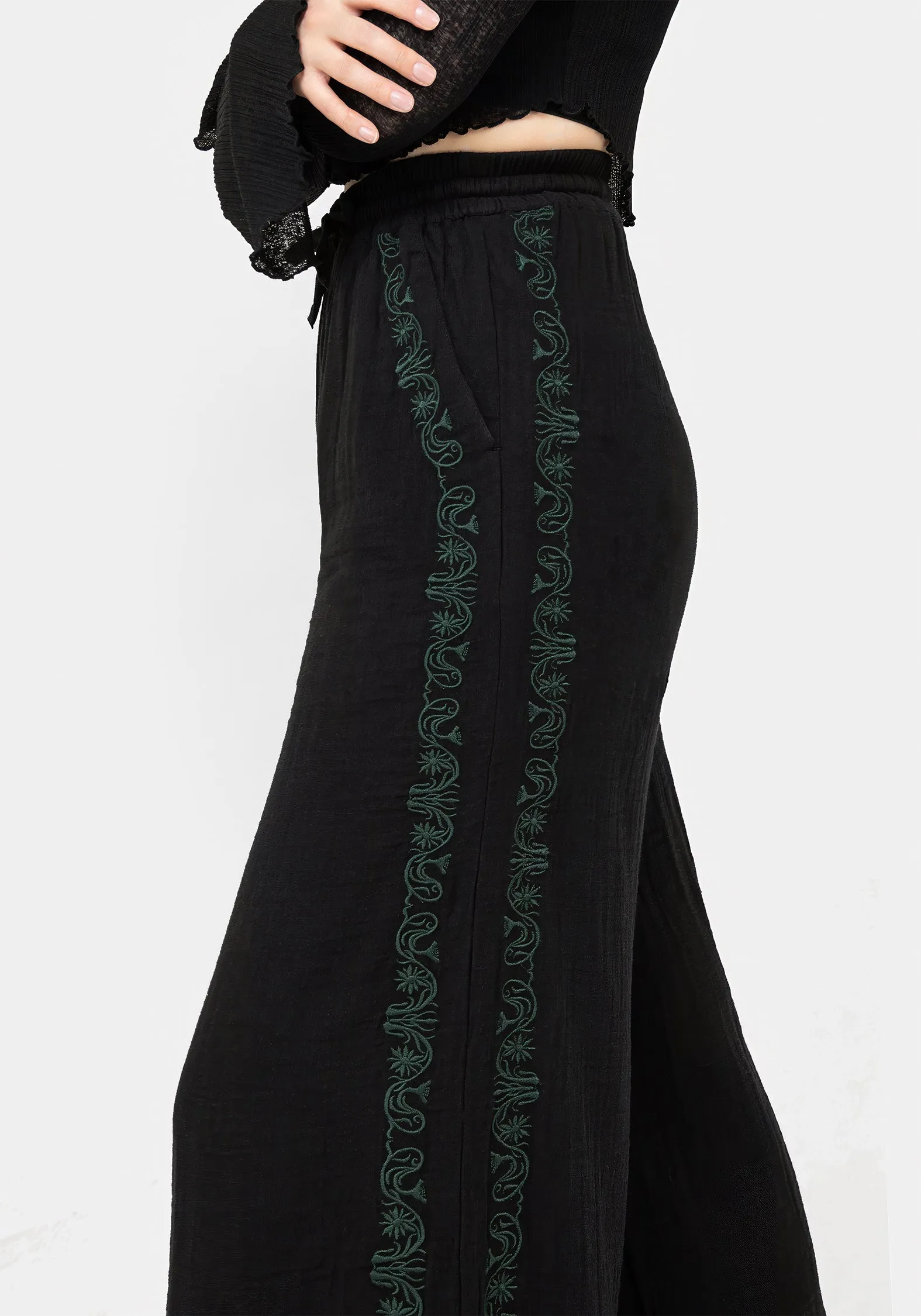 Damiana Embroidered Cotton Trousers Bold Print