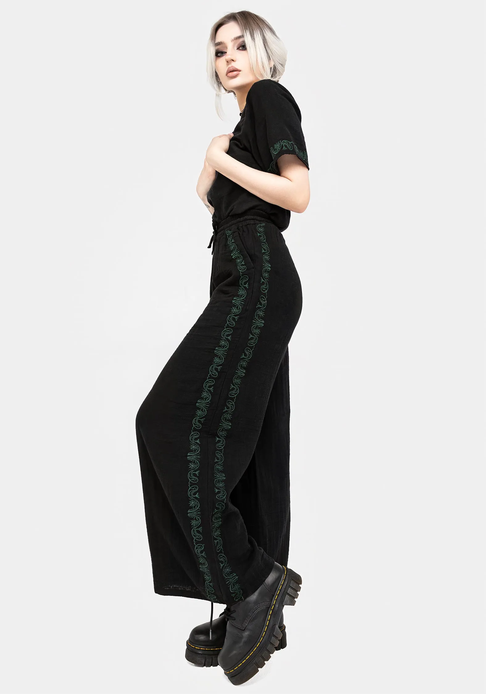 Non see through Multi Purpose Fabric Damiana Embroidered Cotton Trousers
