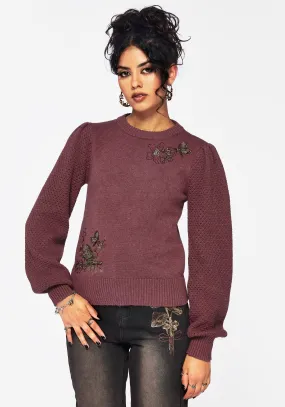Dana Floral Moth Embroidered Jumper - Purple FrenchTerry AllPurpose Design