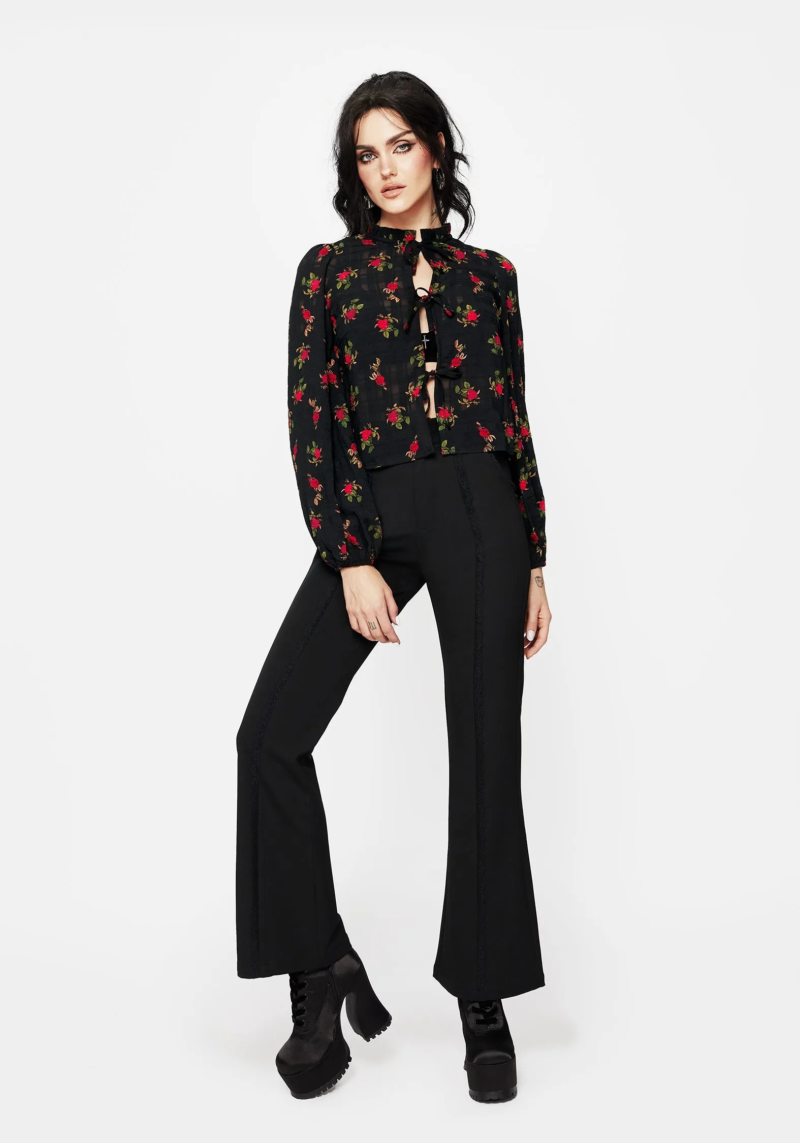 Darcey Floral Print Chiffon Tie-Front Blouse Formal Shirt