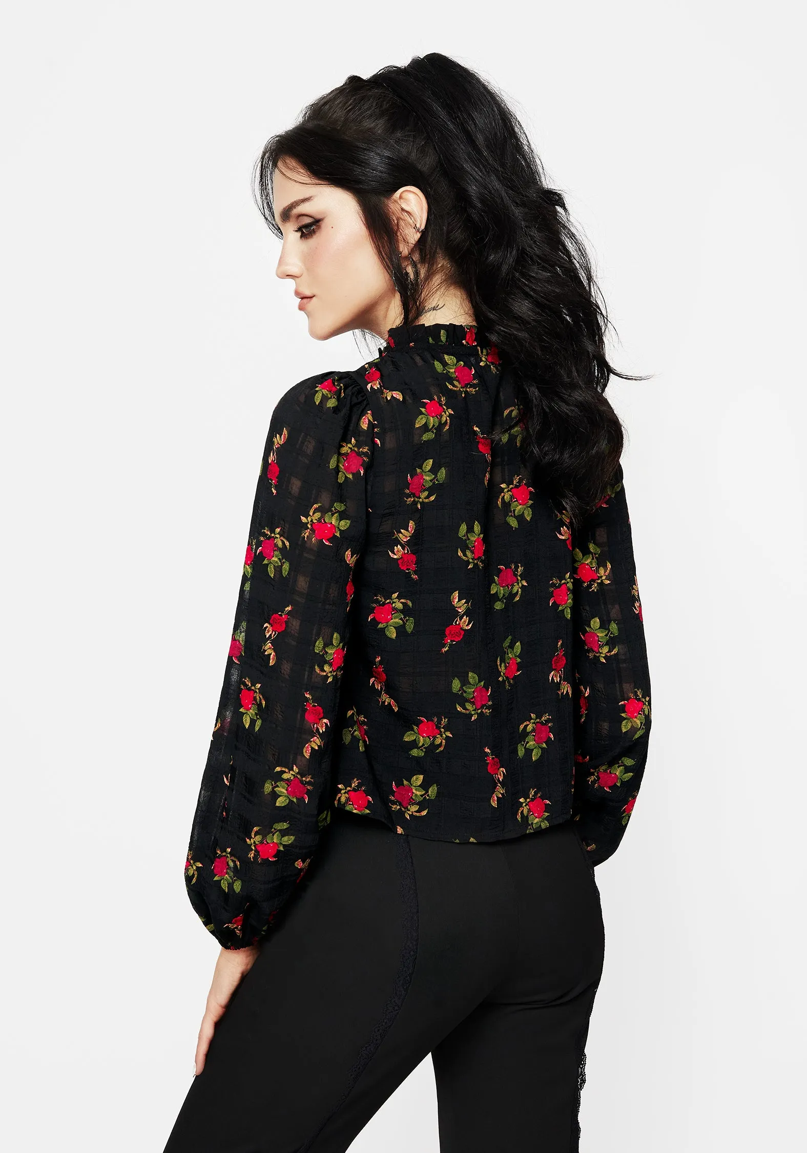 Darcey Floral Print Chiffon Tie-Front Blouse Drop Shoulder Silhouette