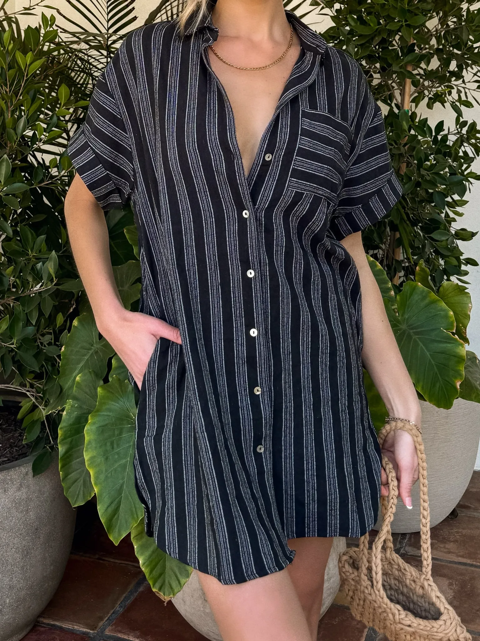 Compact Style Anytime Fit Daria Stripe Dress in Black - Final Sale