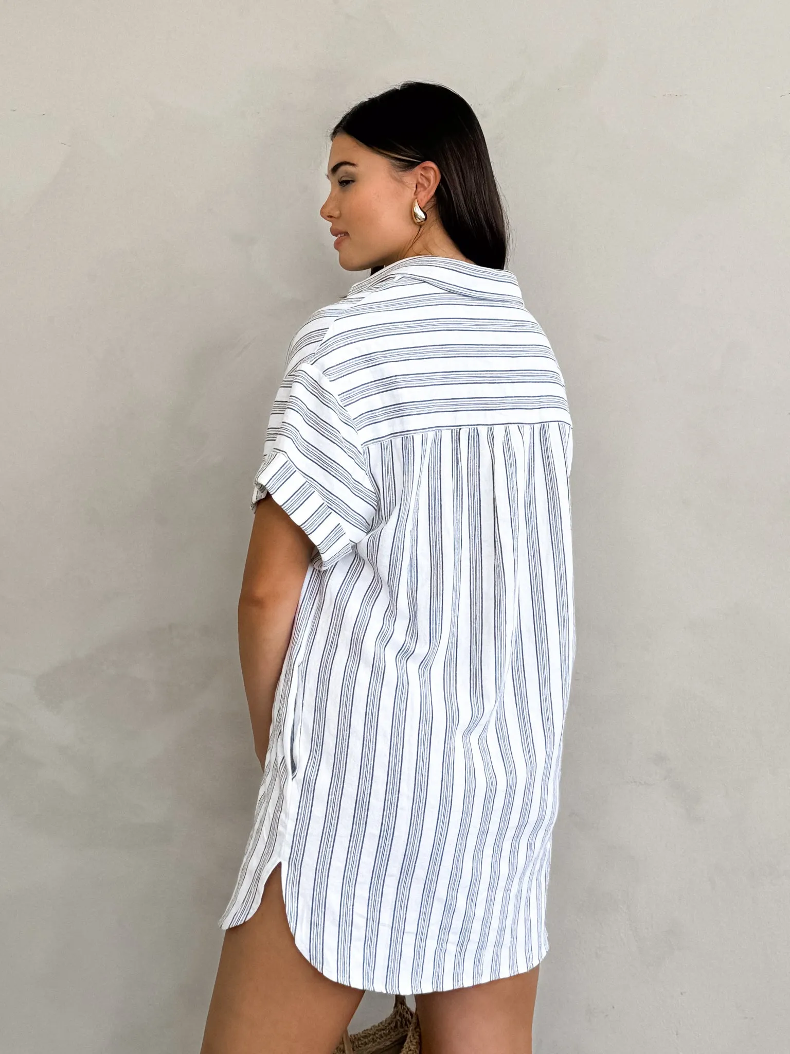 Daria Stripe Dress in White - Final Sale City Warmth Chunky Cable Pattern