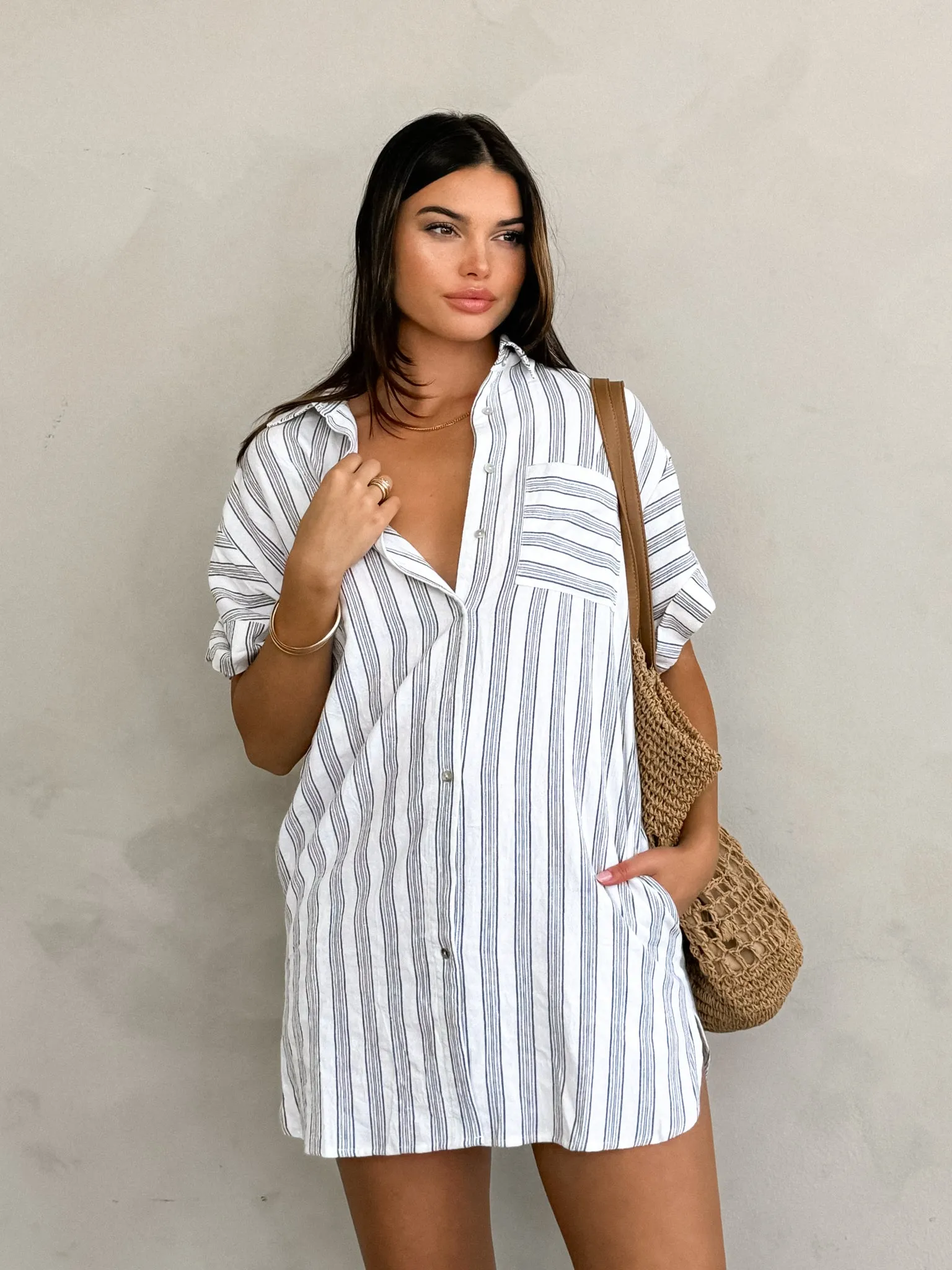 Sweater Pilling Prevention Tips Gentle Fit Daria Stripe Dress in White - Final Sale