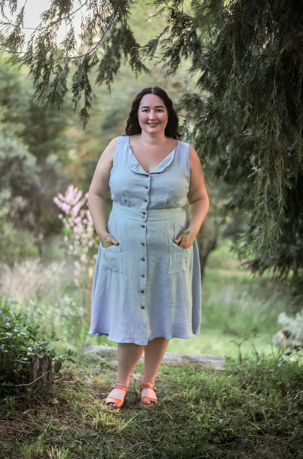 Luxe Wear Sheet Dress in BB Blue Texture Cotton