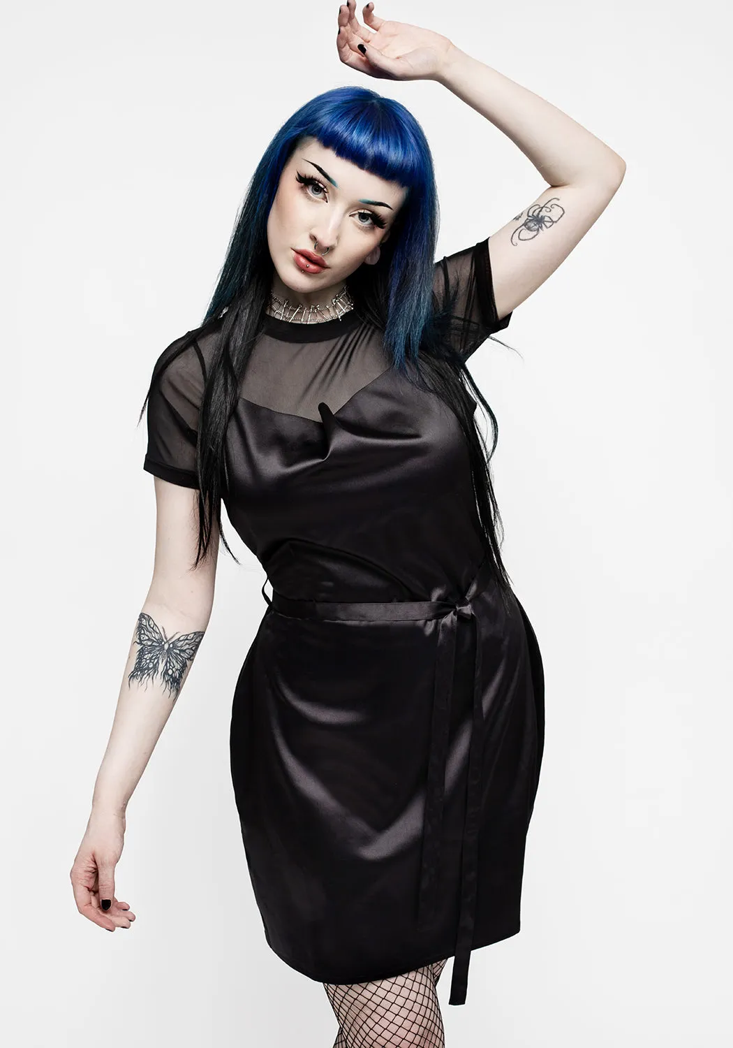 Medeina Cowl Neck Belted Satin Mini Dress - Midnight Black Perfect Fit Look Perfect Look