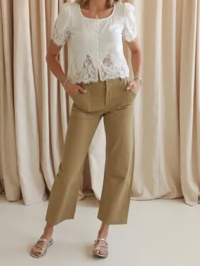 Allie Barrel Leg Pants- Khaki Gym Ready Evening Stroll