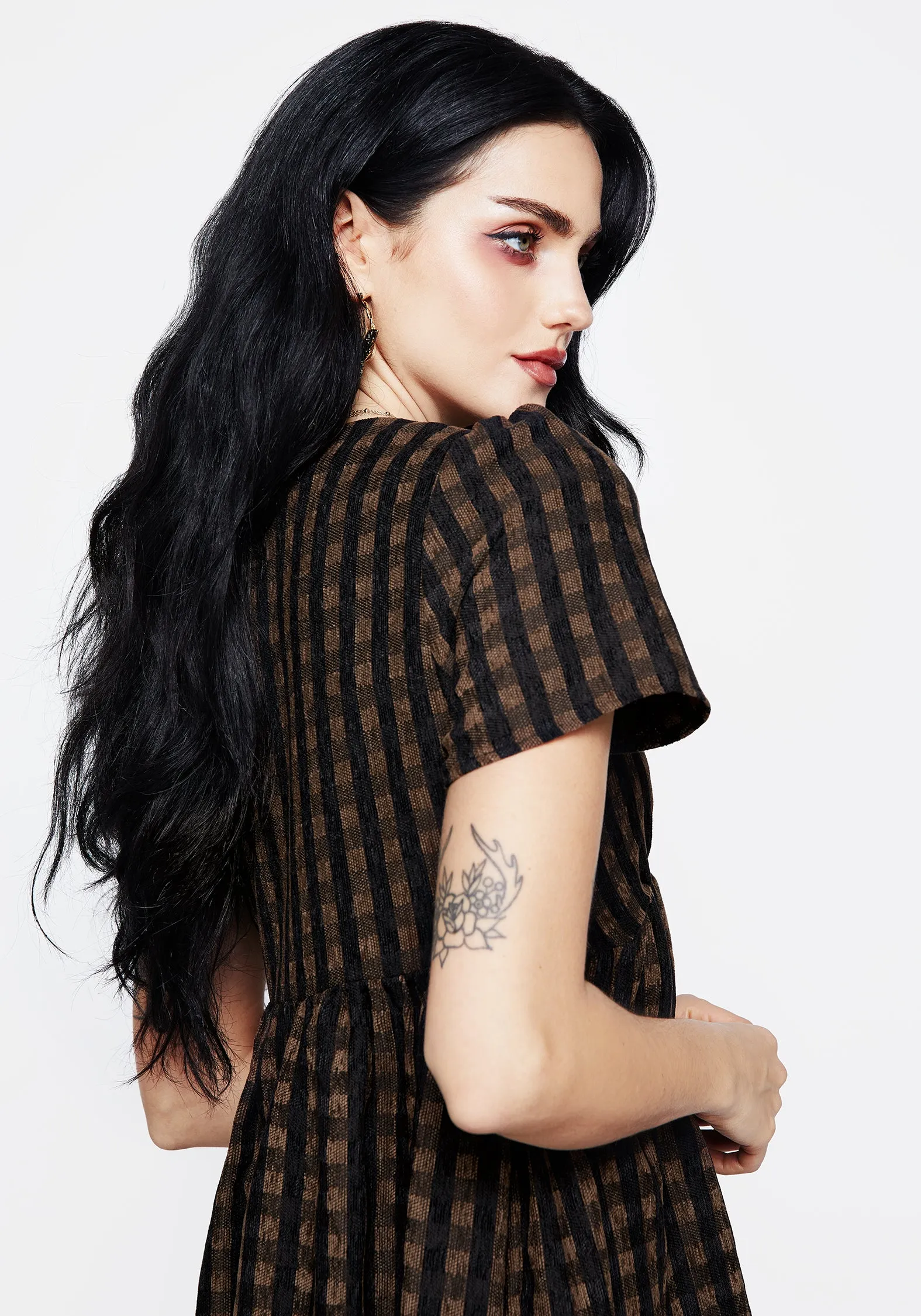 Rydal Check Button Up Midi Dress - Brown Gold Hour Perfectly Fitted