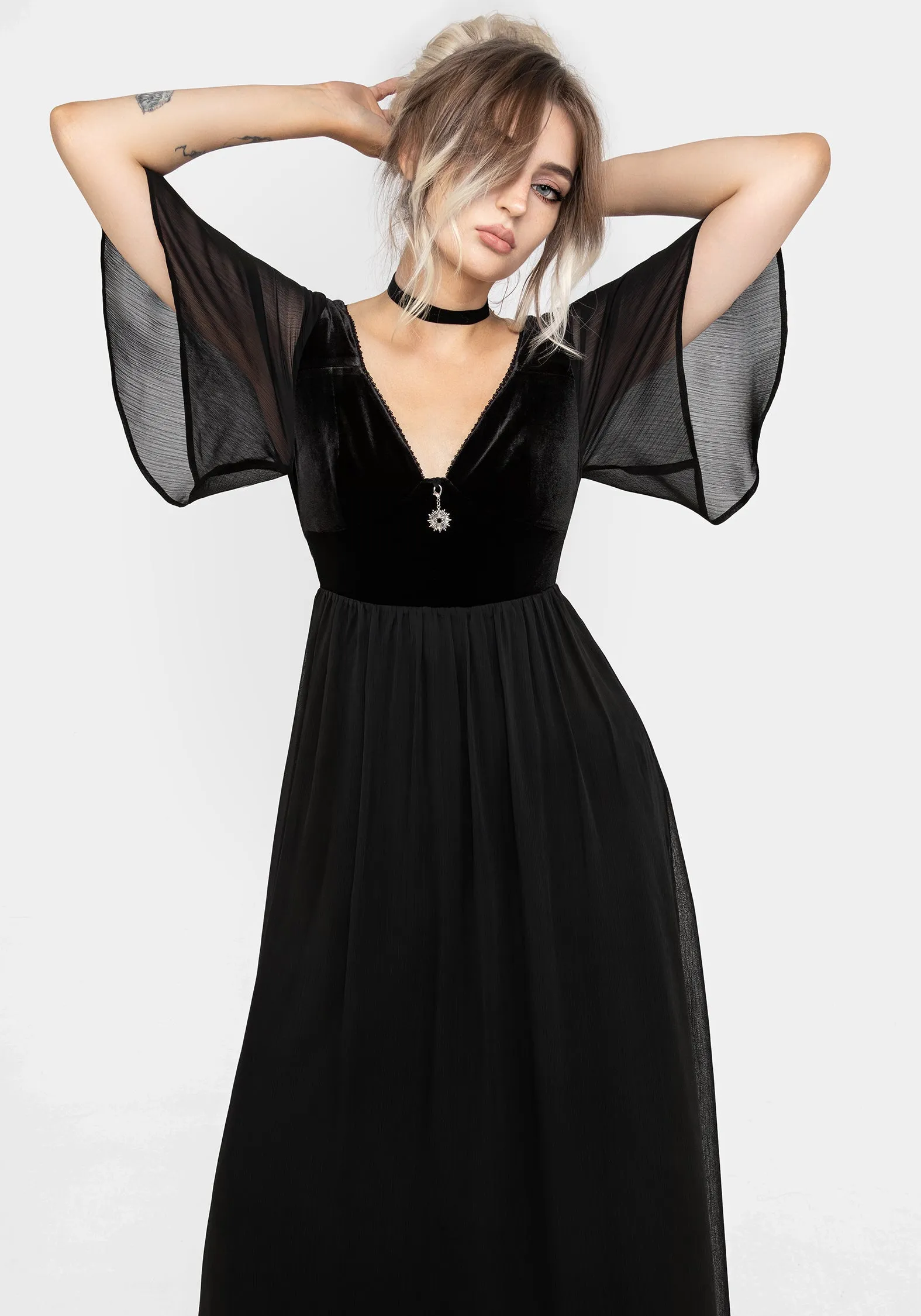 Linen-Blend Oculist Chiffon Maxi Dress