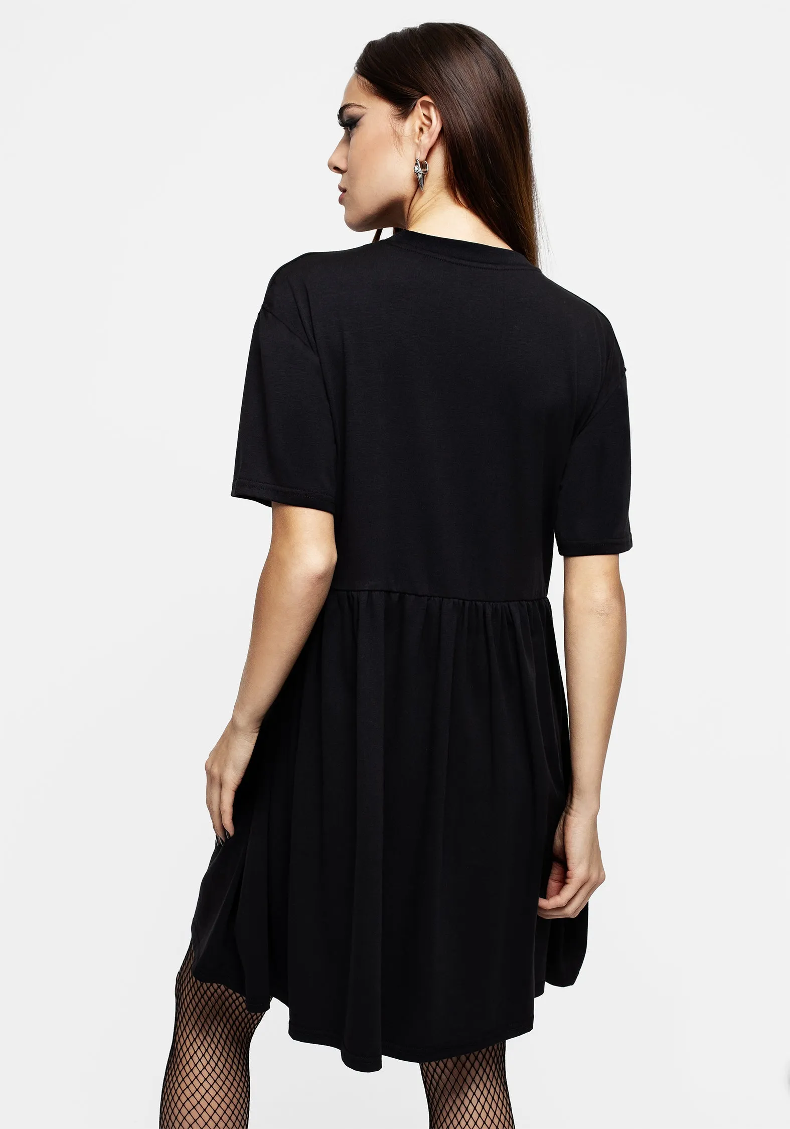 Relaxed Vibe Death Conquers All Floral Skull Embroidered Mini Skater Dress