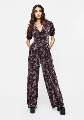 Deception Snake Foil Print Velour Jumpsuit Picnic Work Sporty Event