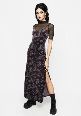 Daily Go Deception Snake Foil Print Velour Maxi Slip Gown
