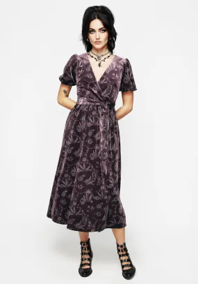 Deception Snake Foil Print Velour Midi Wrap Dress Breezy and lightweight midi Plaza Walk